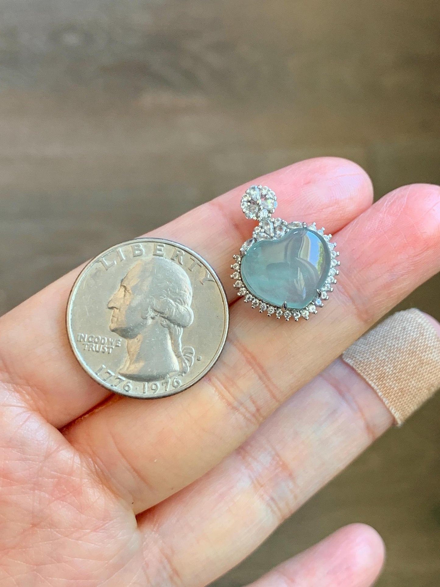 Natural Grade A Guatemalan Icy Highly Translucent Light Teal Jade Jadeite Heart Pendant Sterling Silver 3g 天然冰危晴蓝翡翠爱心蛋面银镶吊坠 GAX150Q