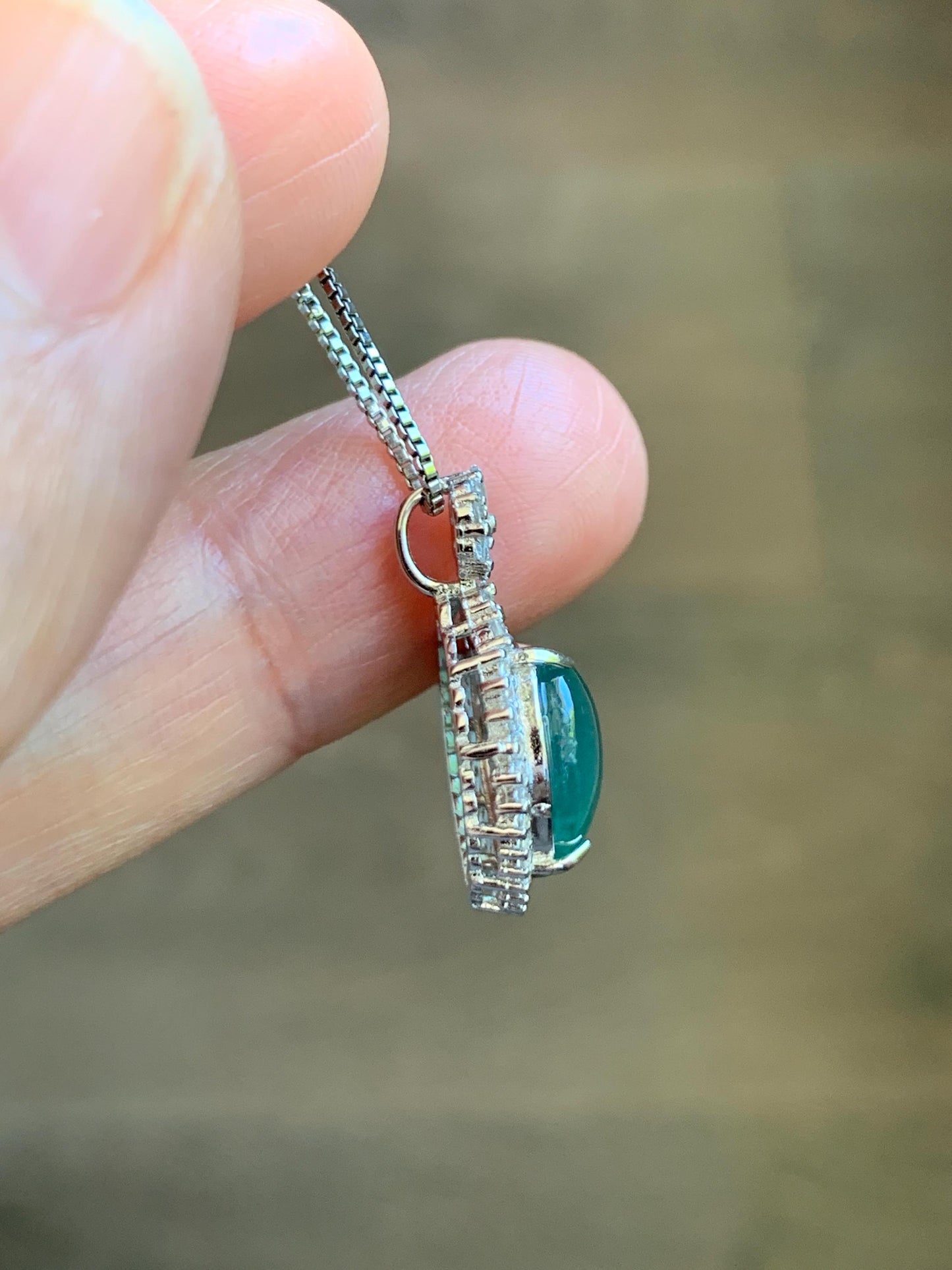 Natural Grade A Guatemalan Icy Highly Translucent Light Teal Green Jade Jadeite Heart Pendant Sterling Silver 3g 天然冰危晴绿翡翠爱心蛋面银镶吊坠 GAX150L