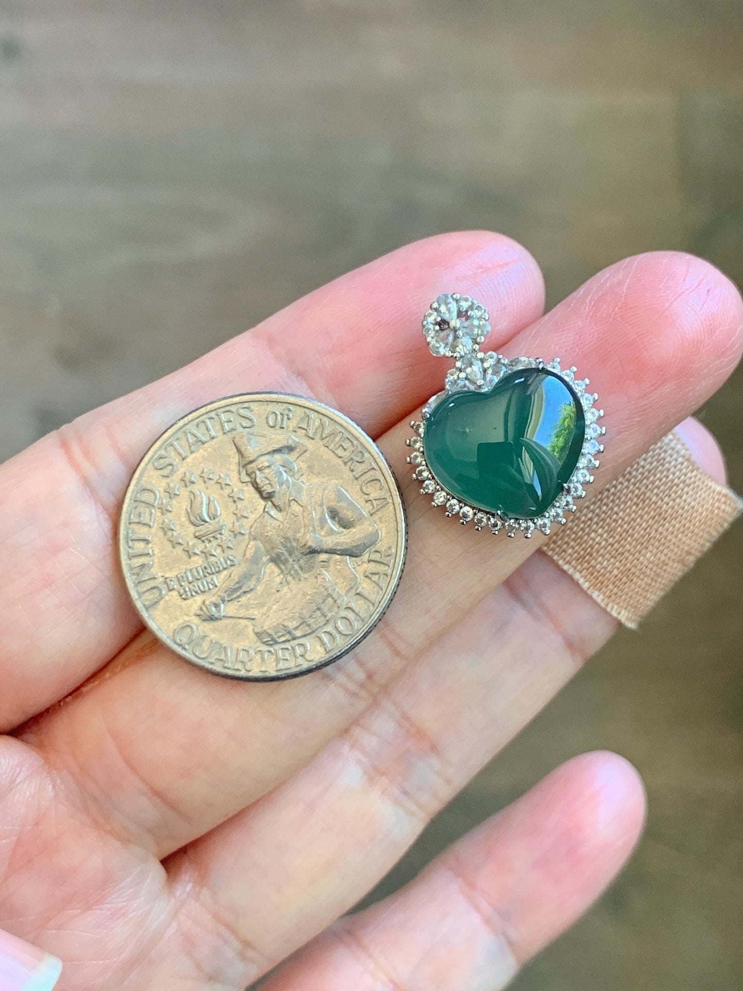 Natural Grade A Guatemalan Icy Translucent Dark Teal Green Jade Jadeite Heart Pendant Sterling Silver 3g 天然冰危深蓝绿翡翠爱心蛋面银镶吊坠 GAX150S