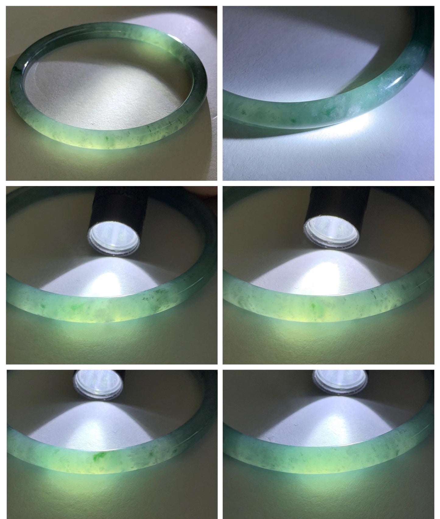 Certified Natural Grade A Guatemalan Icy Translucent Dusty Teal Green Jade Jadeite Slim Bangle 61.85mm 7.65” 21g 天然冰胶危蓝绿翡翠细圆条手镯 1221