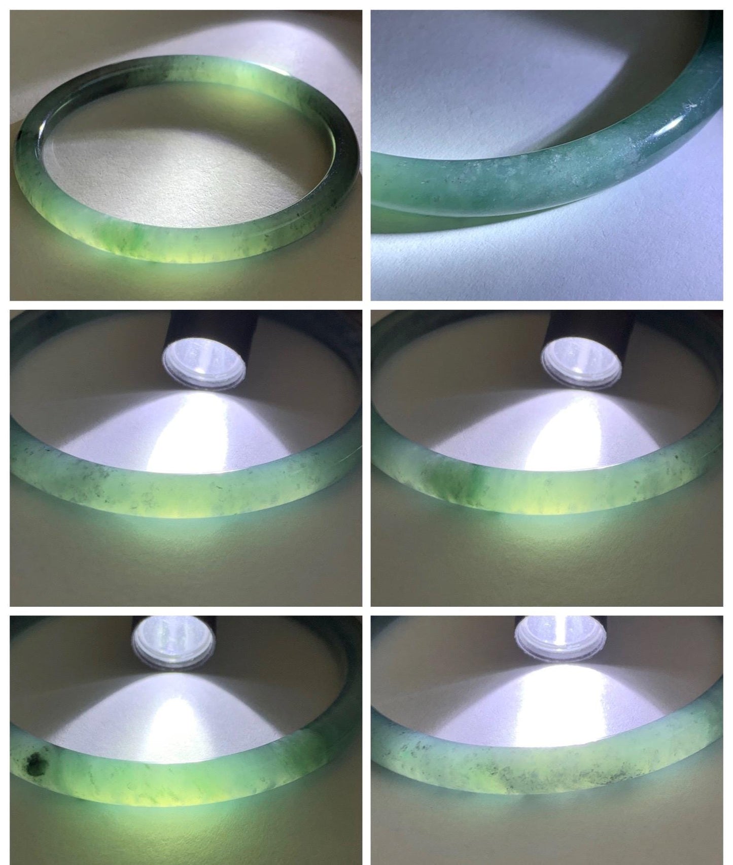 Certified Natural Grade A Guatemalan Icy Translucent Dusty Teal Green Jade Jadeite Slim Bangle 62.12mm 7.68” 24g 天然冰胶危蓝绿翡翠细圆条手镯 1218