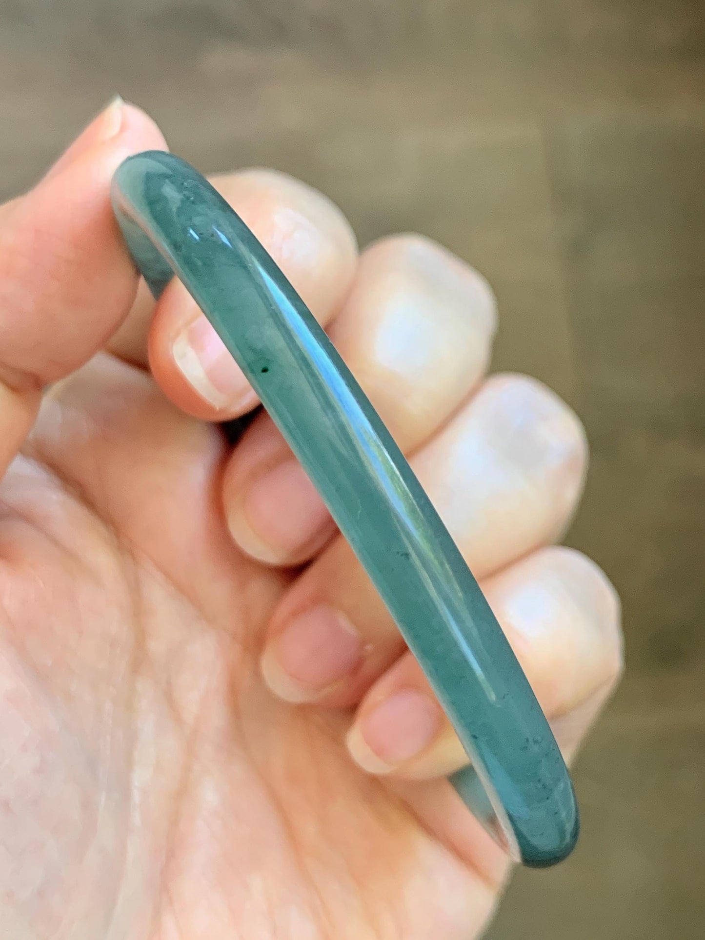 Certified Natural Grade A Guatemalan Icy Translucent Dusty Teal Green Jade Jadeite Slim Bangle 62.12mm 7.68” 24g 天然冰胶危蓝绿翡翠细圆条手镯 1218