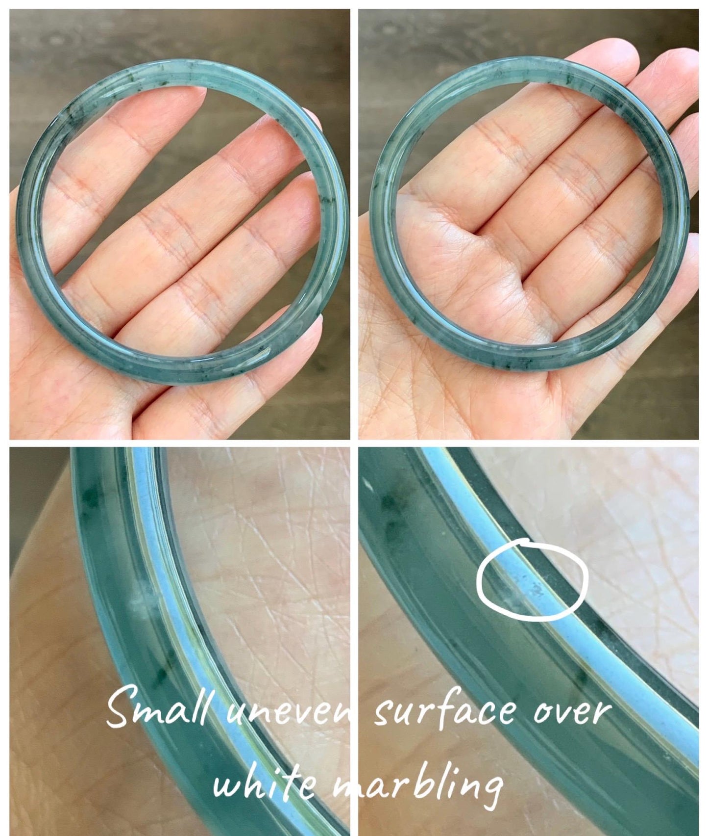 Certified Natural Grade A Guatemalan Icy Translucent Dusty Teal Green Jade Jadeite Slim Bangle 61.75mm 7.63” 21.4g 天然冰胶危蓝绿翡翠细圆条手镯 1222