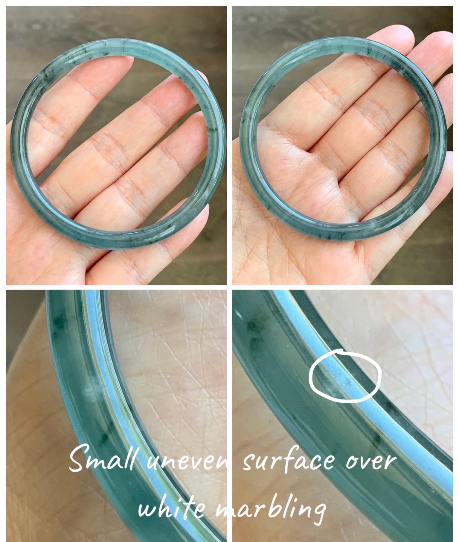 Certified Natural Grade A Guatemalan Icy Translucent Dusty Teal Green Jade Jadeite Slim Bangle 61.75mm 7.63” 21.4g 天然冰胶危蓝绿翡翠细圆条手镯 1222