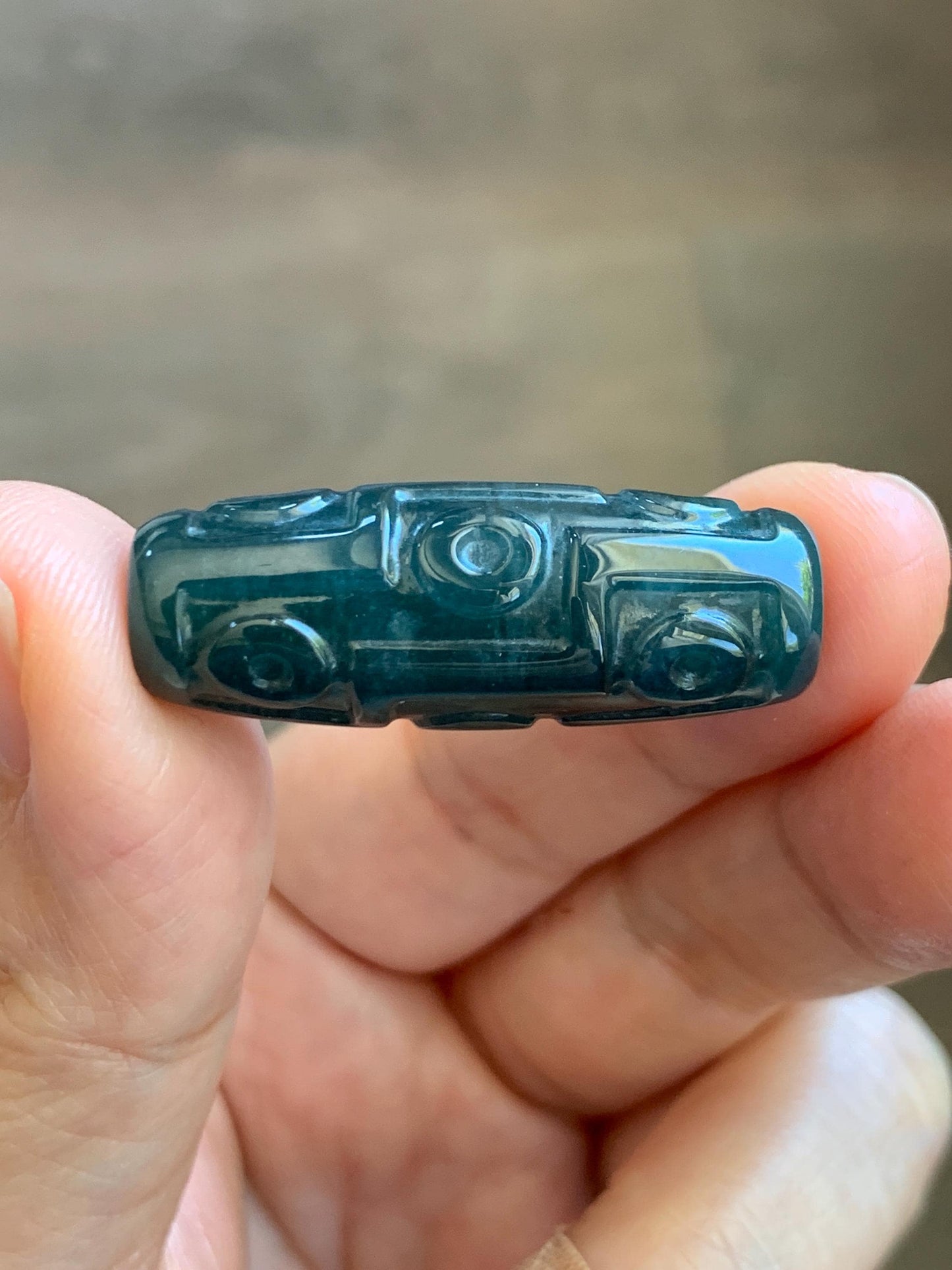 Natural Grade A Guatemalan Icy Translucent Dark Teal Blue Jade Jadeite Carved Dzi Bead Heavens Bead Pendant 12g 天然冰危深蓝翡翠天珠 WTZ120A