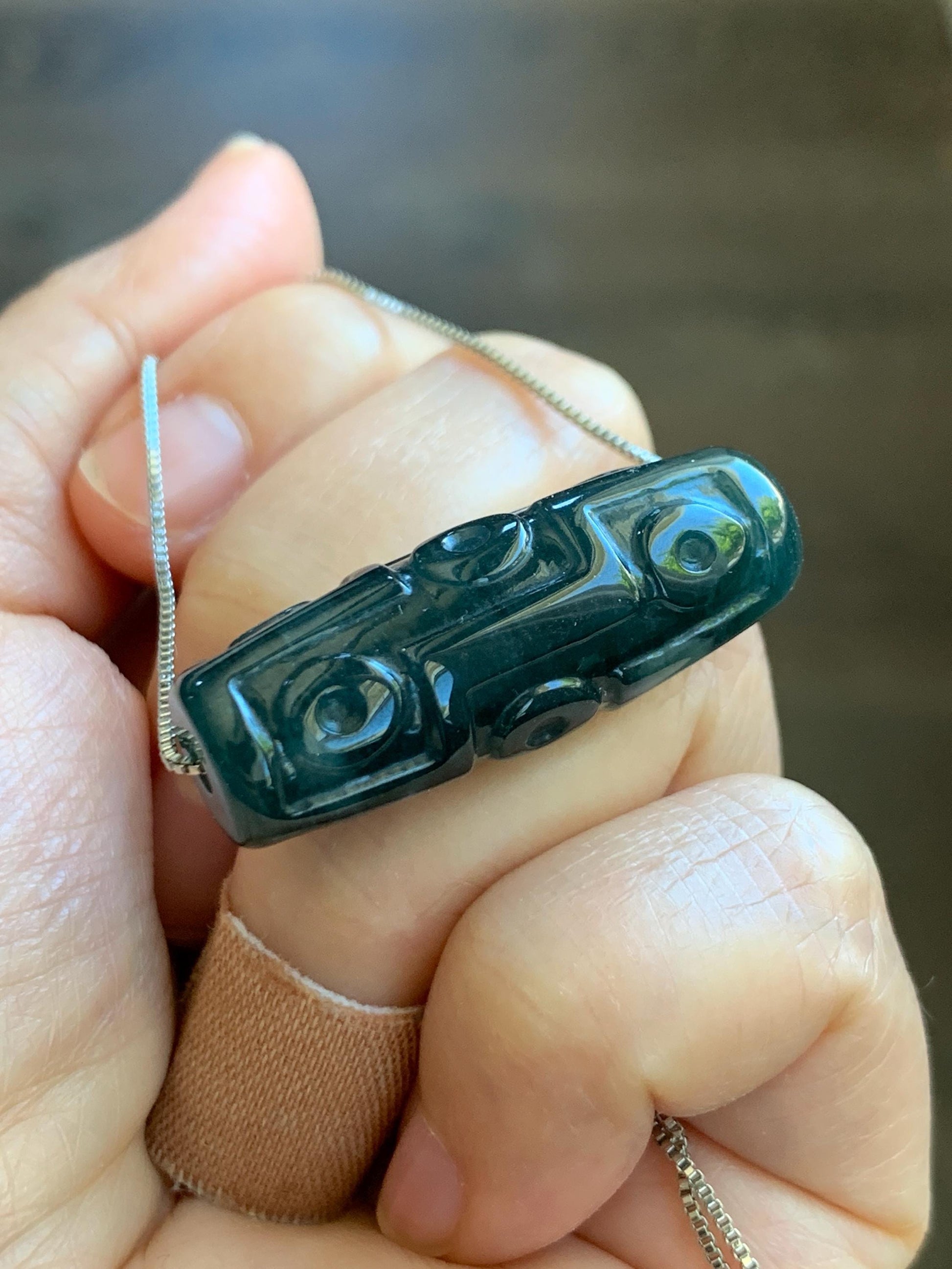 Natural Grade A Guatemalan Icy Translucent Dark Teal Blue Jade Jadeite Carved Dzi Bead Heavens Bead Pendant 12g 天然冰危深蓝翡翠天珠 WTZ120A