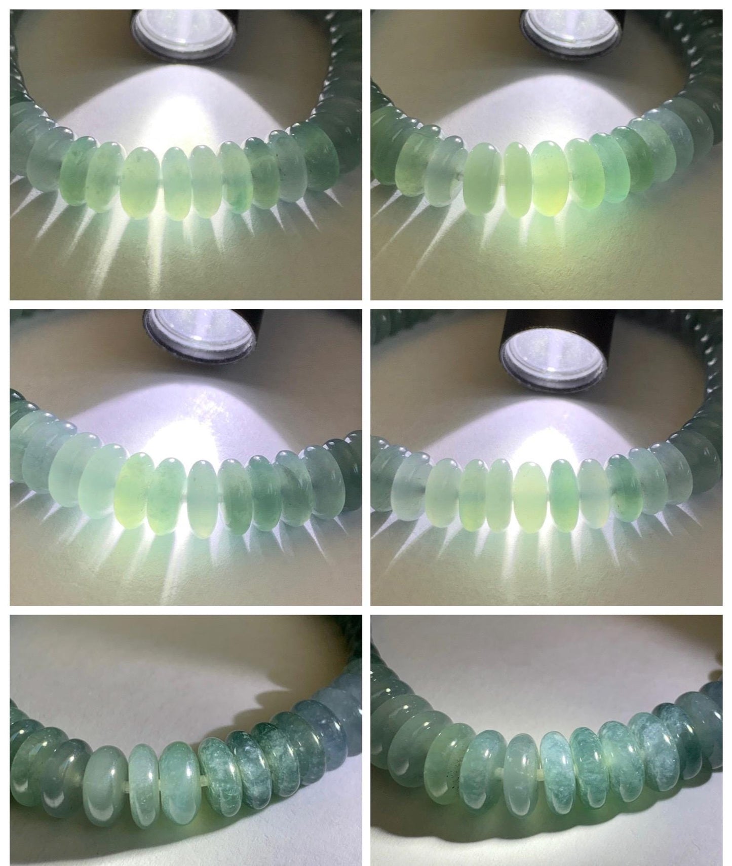 Natural Grade A Guatemalan Icy Translucent Light Dusty Blue Jade Jadeite Drum Beads Beaded Bracelet Stretchy 6.75” 28g 天然冰危浅蓝翡翠鼓珠手串 WDB330B