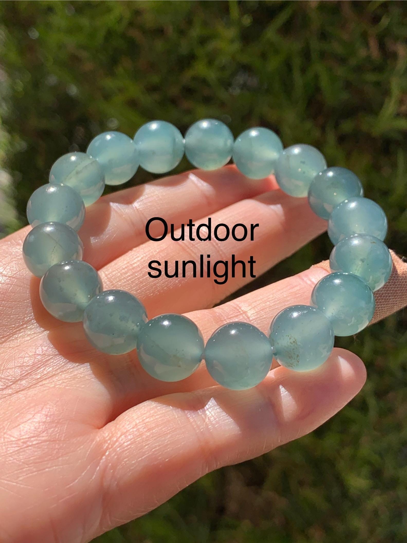 Certified Natural Grade A Guatemalan Icy Highly Translucent Teal Green Jade Jadeite Beads Beaded Bracelet 11.7mm 7.25” 47g 天然冰胶起光危晴蓝翡翠手串 459
