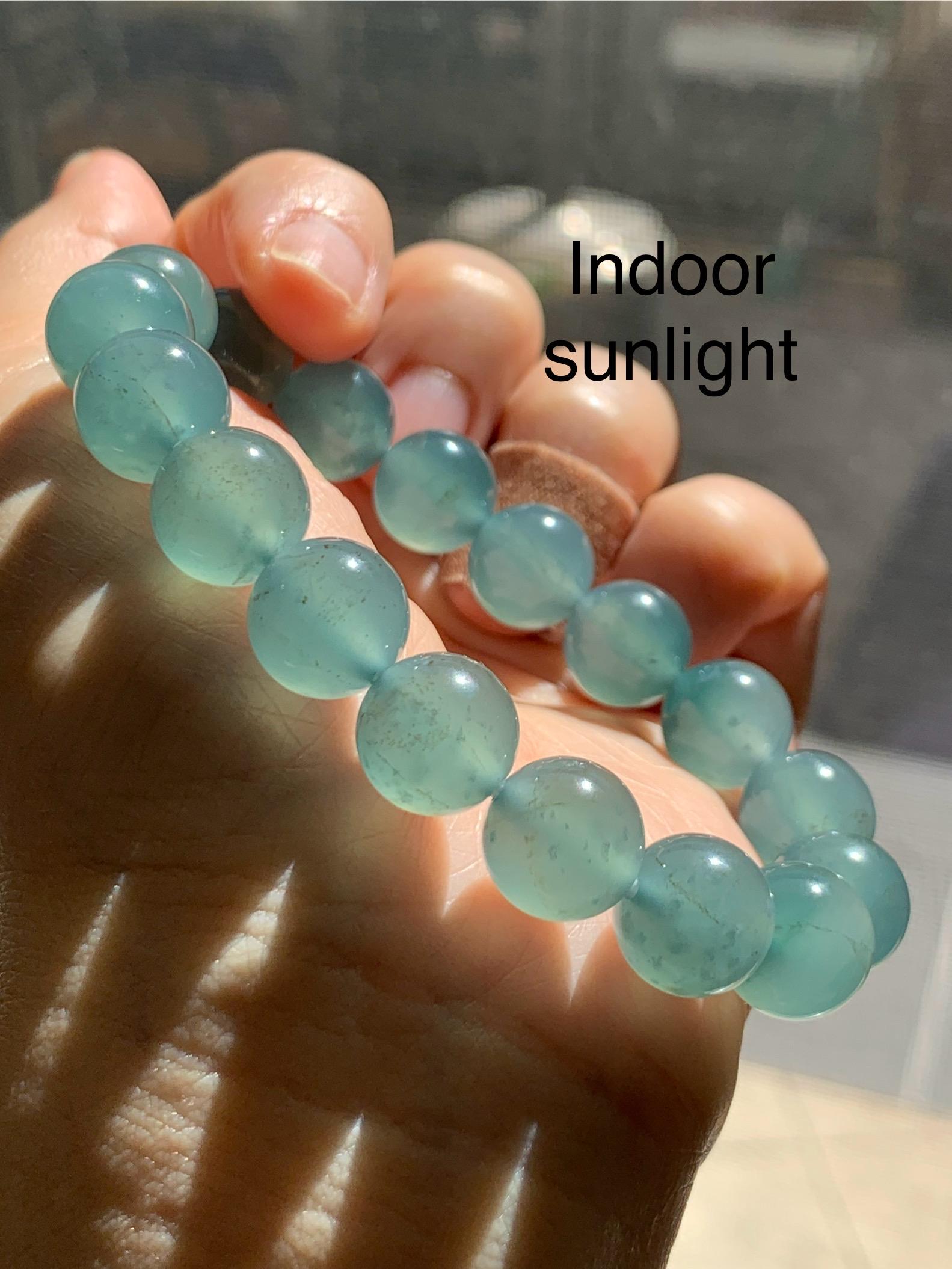 Certified Natural Grade A Guatemalan Icy Highly Translucent Teal Green Jade Jadeite Beads Beaded Bracelet 11.7mm 7.25” 47g 天然冰胶起光危晴蓝翡翠手串 459