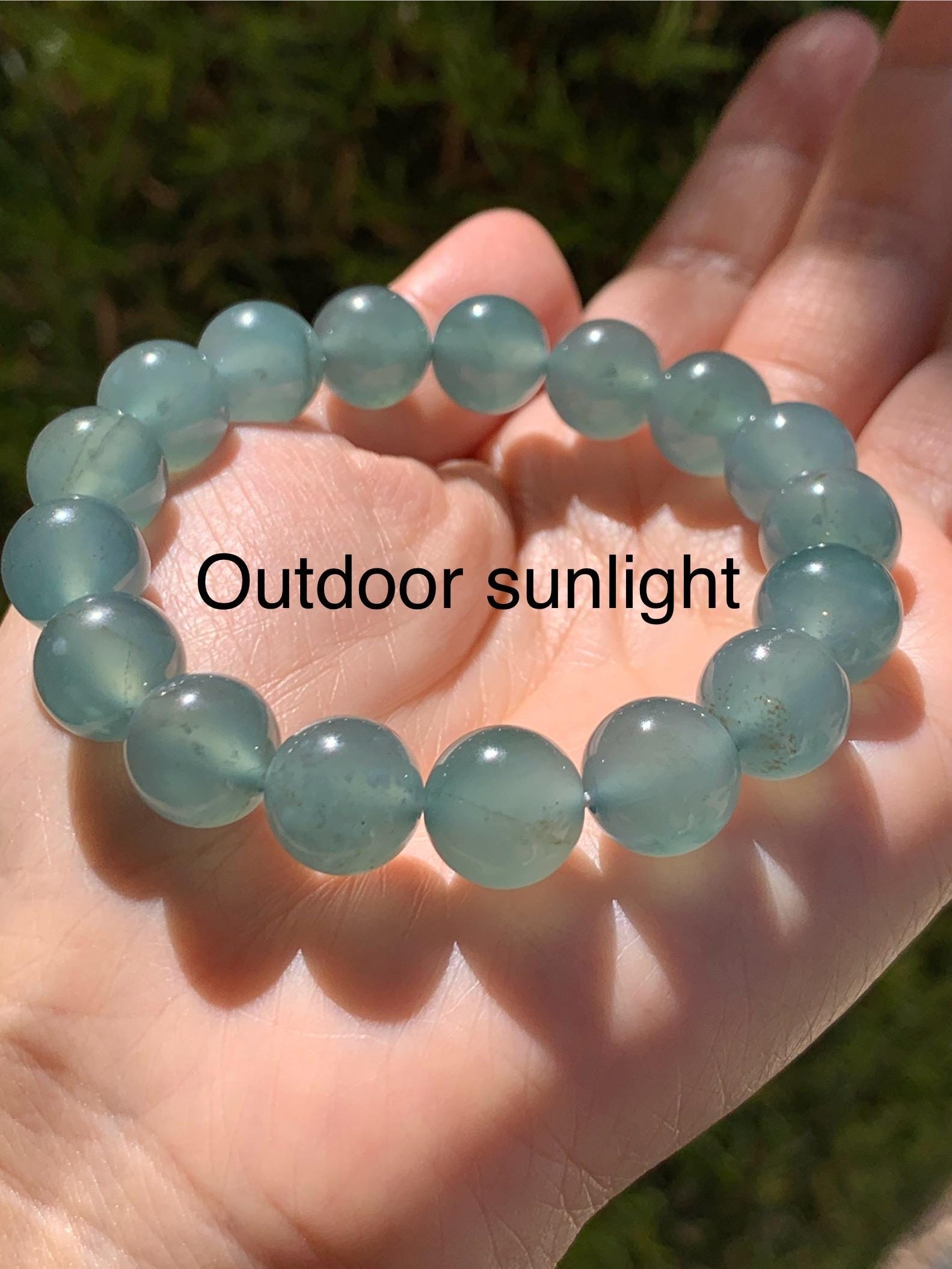 Certified Natural Grade A Guatemalan Icy Highly Translucent Teal Green Jade Jadeite Beads Beaded Bracelet 11.7mm 7.25” 47g 天然冰胶起光危晴蓝翡翠手串 459