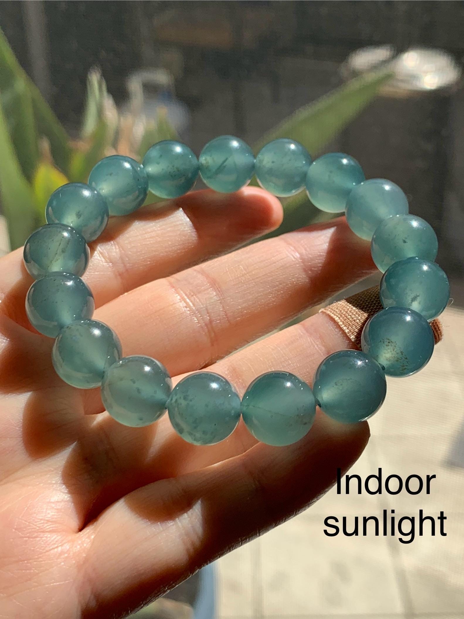 Certified Natural Grade A Guatemalan Icy Highly Translucent Teal Green Jade Jadeite Beads Beaded Bracelet 11.7mm 7.25” 47g 天然冰胶起光危晴蓝翡翠手串 459