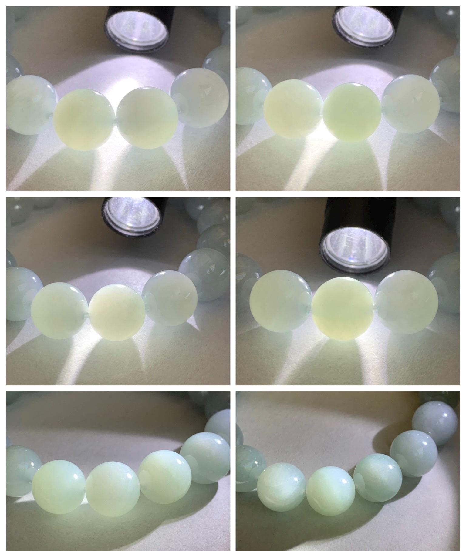 Certified Natural Grade A Icy Translucent Pastel Dusty Blue Jade Jadeite Large Beads Beaded Bracelet 11.8mm 7.25” 48g 天然老种冰胶淡蓝翡翠圆珠手串 456