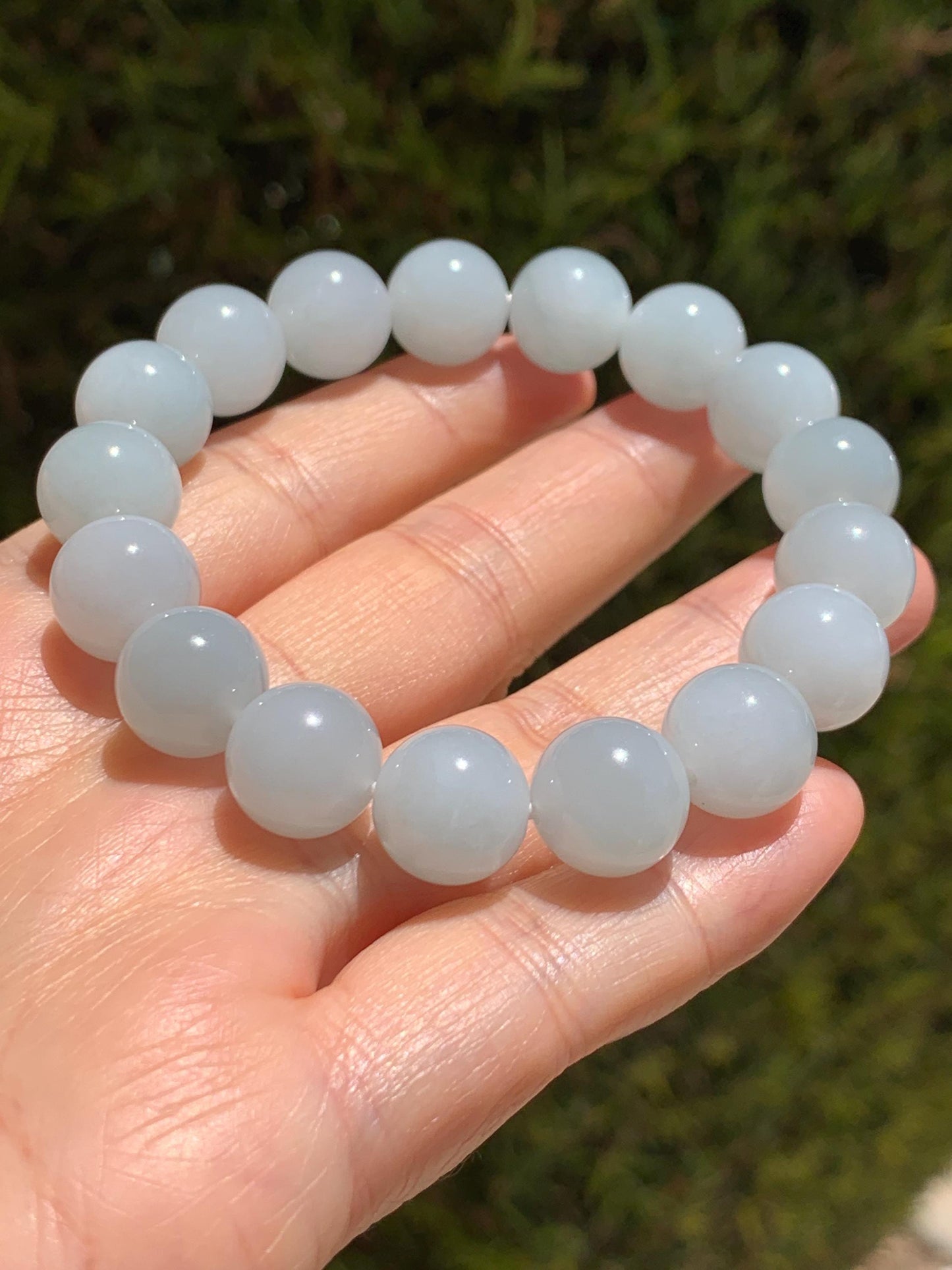 Certified Natural Grade A Icy Translucent Pastel Dusty Blue Jade Jadeite Large Beads Beaded Bracelet 11.8mm 7.25” 48g 天然老种冰胶淡蓝翡翠圆珠手串 456