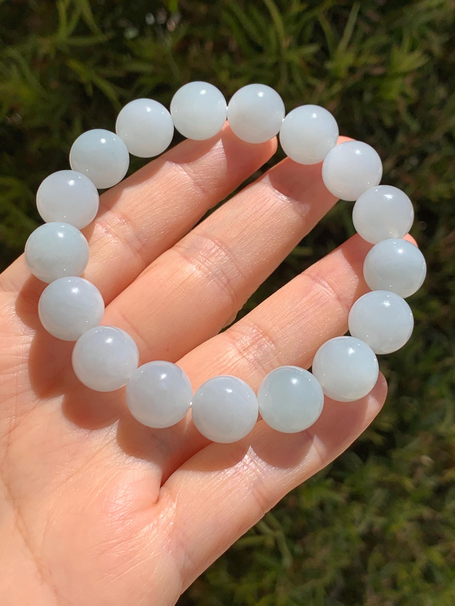 Certified Natural Grade A Icy Translucent Pastel Dusty Blue Jade Jadeite Large Beads Beaded Bracelet 11.8mm 7.25” 48g 天然老种冰胶淡蓝翡翠圆珠手串 456