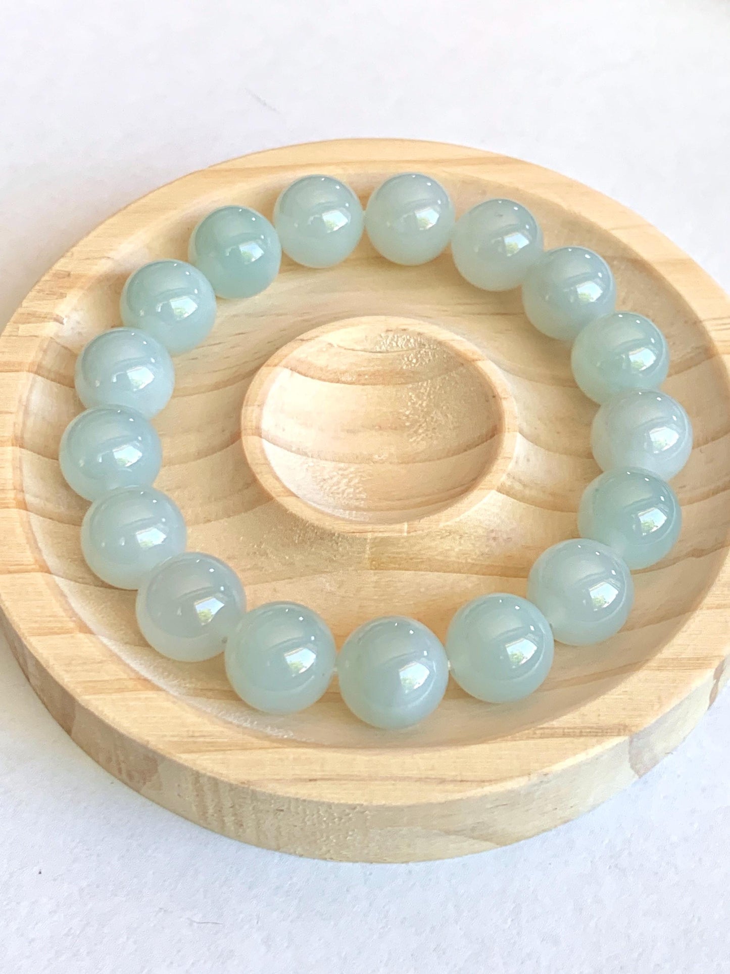 Certified Natural Grade A Icy Translucent Pastel Dusty Blue Jade Jadeite Large Beads Beaded Bracelet 11.8mm 7.25” 48g 天然老种冰胶淡蓝翡翠圆珠手串 456
