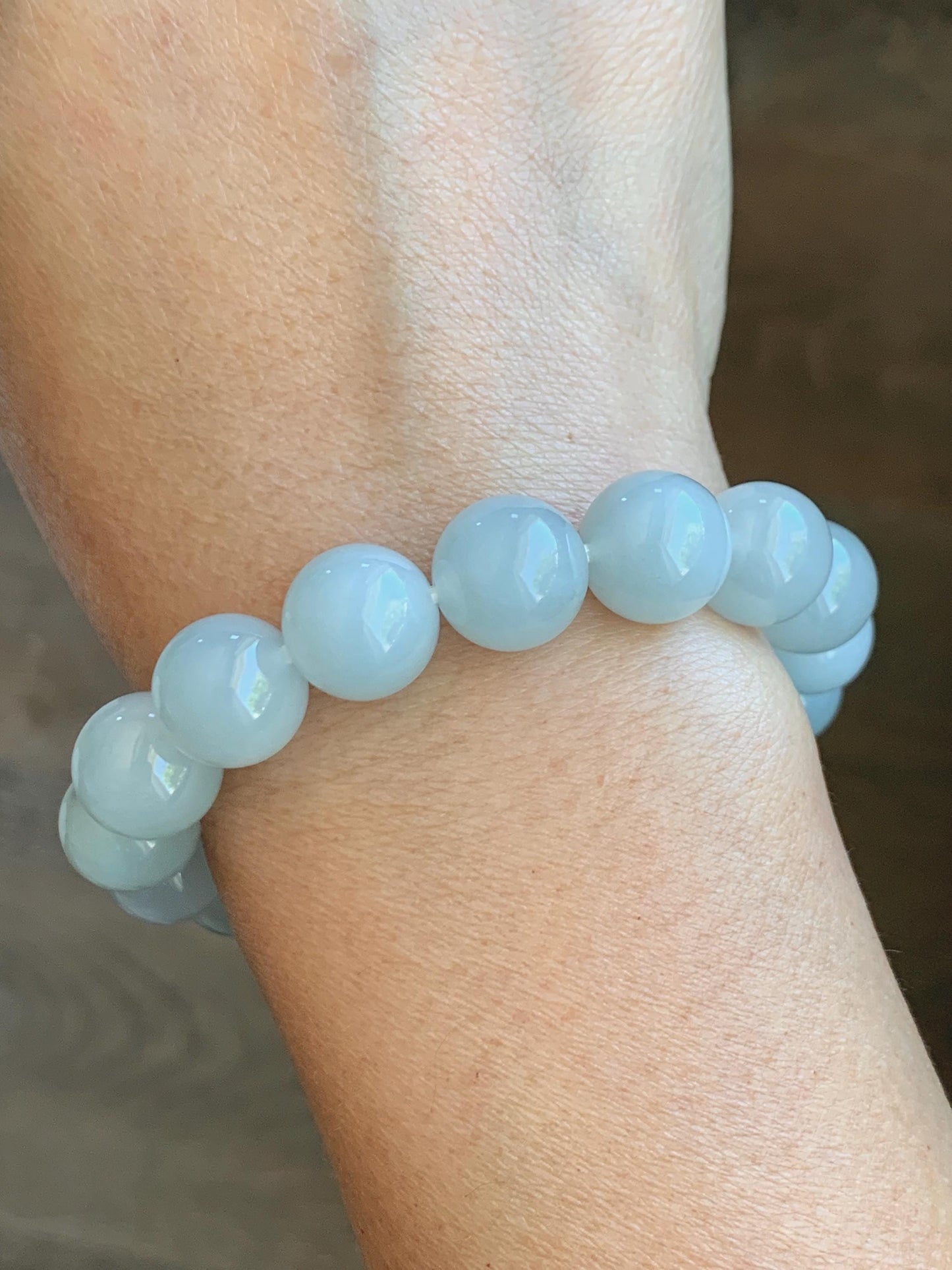 Certified Natural Grade A Icy Translucent Pastel Dusty Blue Jade Jadeite Large Beads Beaded Bracelet 11.8mm 7.25” 48g 天然老种冰胶淡蓝翡翠圆珠手串 455