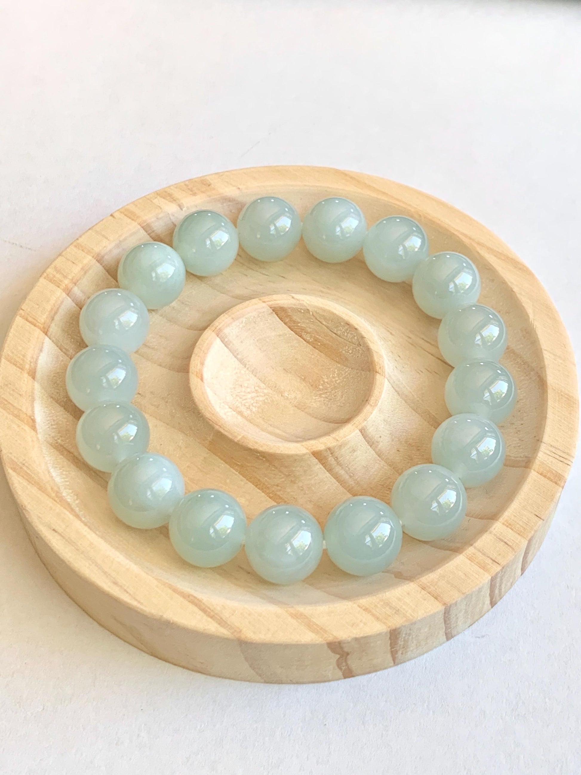 Certified Natural Grade A Icy Translucent Pastel Dusty Blue Jade Jadeite Large Beads Beaded Bracelet 11.8mm 7.25” 48g 天然老种冰胶淡蓝翡翠圆珠手串 455