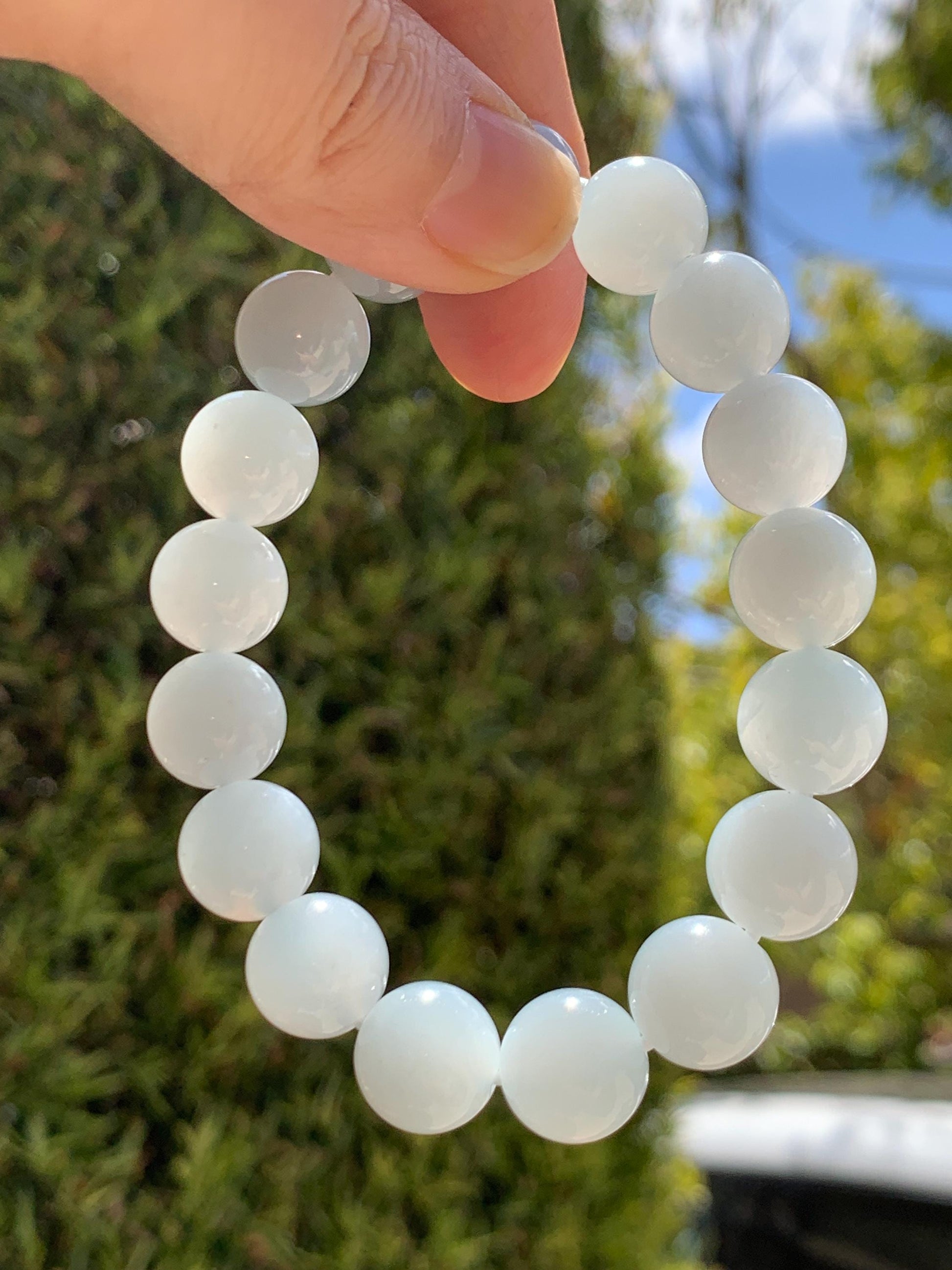 Certified Natural Grade A Icy Translucent Pastel Dusty Blue Jade Jadeite Large Beads Beaded Bracelet 11.8mm 7.25” 48g 天然老种冰胶淡蓝翡翠圆珠手串 455