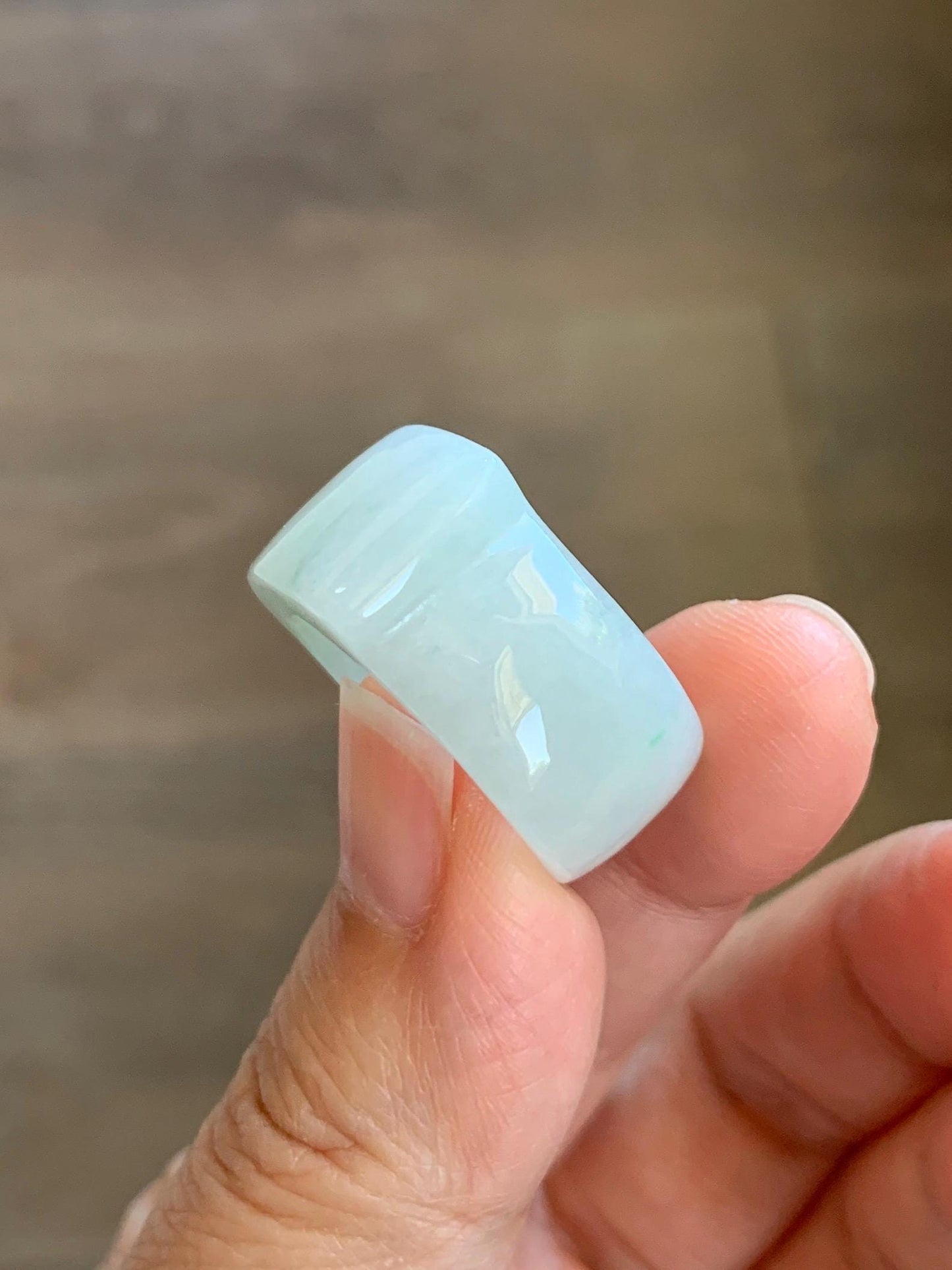 Natural Grade A Icy Translucent Pale Green White Jade Jadeite Wide Banzhi Band Ring Size 9 US 9g 天然冰细糯晴底翡翠扳指戒圈 MBZ55