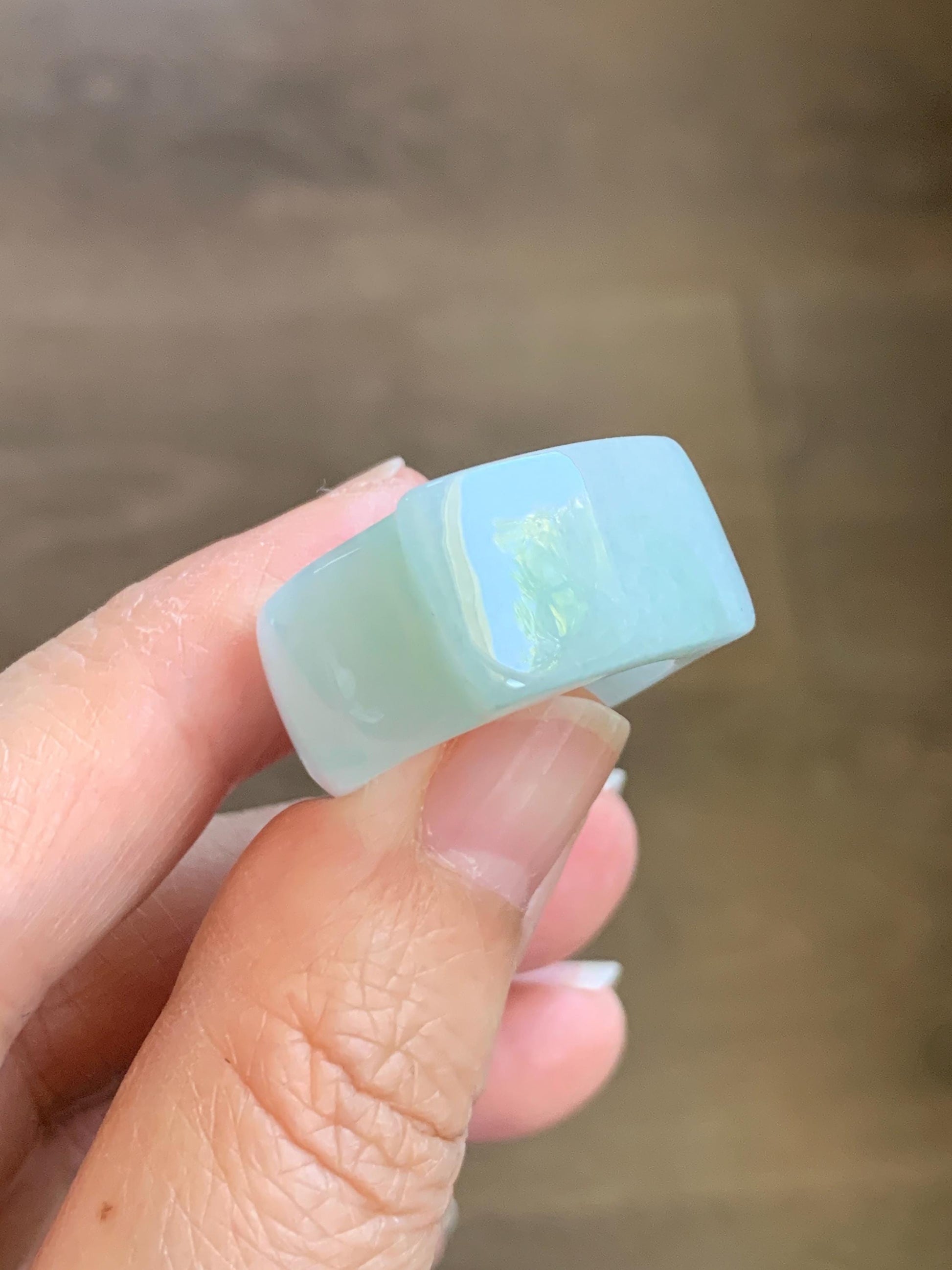 Natural Grade A Icy Translucent Pale Green White Jade Jadeite Wide Banzhi Band Ring Size 9 US 9g 天然冰细糯晴底翡翠扳指戒圈 MBZ55