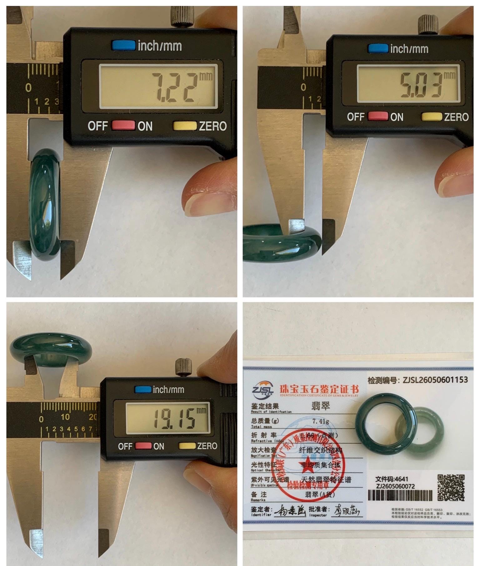 Certified Natural Grade A Guatemalan Icy Highly Translucent Dark Teal Blue Jade Jadeite Band Ring Pendant Size 9 US 天然冰胶危蓝绿翡翠戒圈吊坠 1153