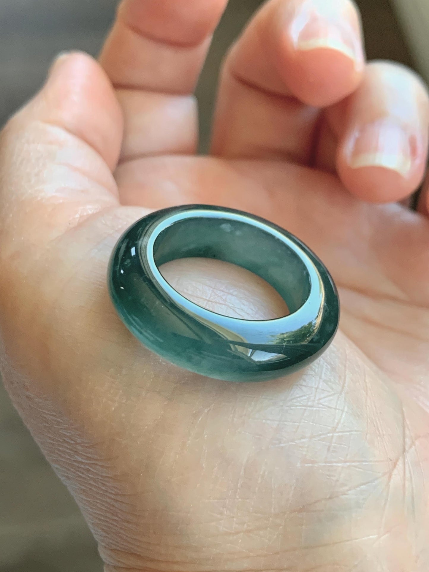 Certified Natural Grade A Guatemalan Icy Highly Translucent Dark Teal Blue Jade Jadeite Band Ring Pendant Size 9 US 天然冰胶危蓝绿翡翠戒圈吊坠 1153