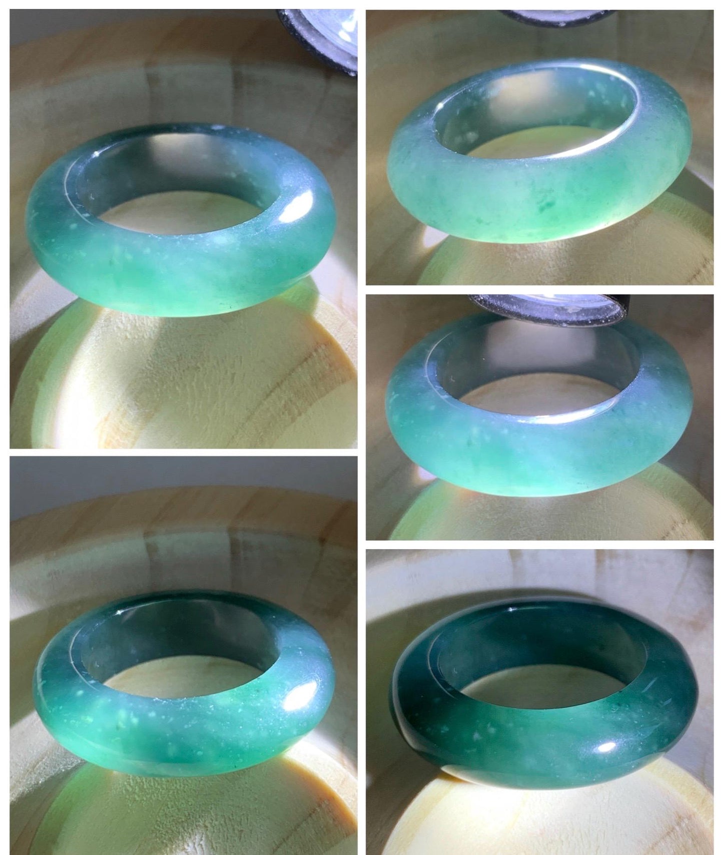 Certified Natural Grade A Guatemalan Icy Highly Translucent Dark Teal Blue Jade Jadeite Band Ring Pendant Size 9 US 天然冰胶危蓝绿翡翠戒圈吊坠 1153