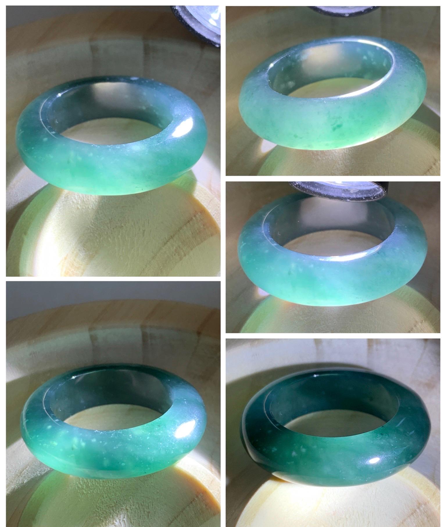 Certified Natural Grade A Guatemalan Icy Highly Translucent Dark Teal Blue Jade Jadeite Band Ring Pendant Size 9 US 天然冰胶危蓝绿翡翠戒圈吊坠 1153