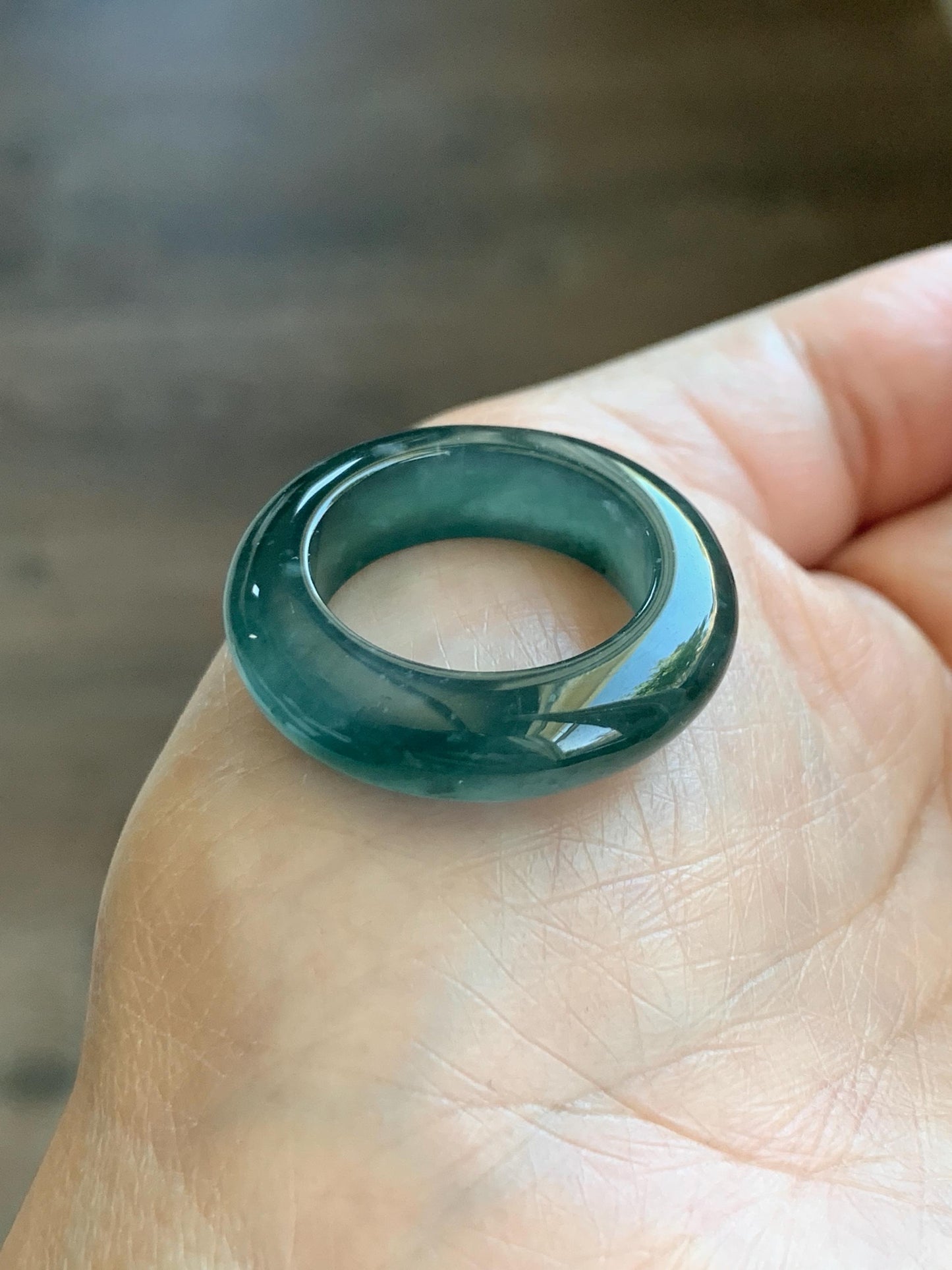 Certified Natural Grade A Guatemalan Icy Highly Translucent Dark Teal Blue Jade Jadeite Band Ring Pendant Size 9 US 天然冰胶危蓝绿翡翠戒圈吊坠 1153