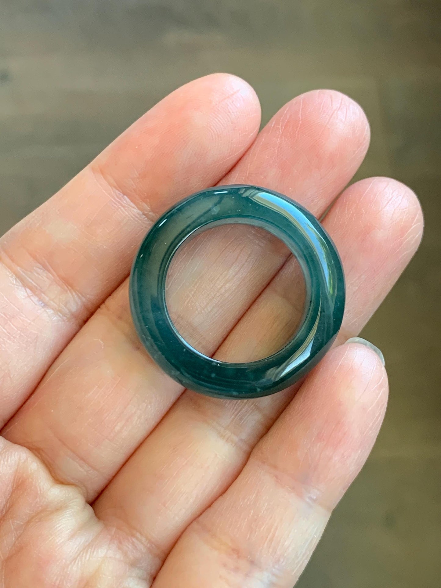 Certified Natural Grade A Guatemalan Icy Highly Translucent Dark Teal Blue Jade Jadeite Band Ring Pendant Size 9 US 天然冰胶危蓝绿翡翠戒圈吊坠 1153