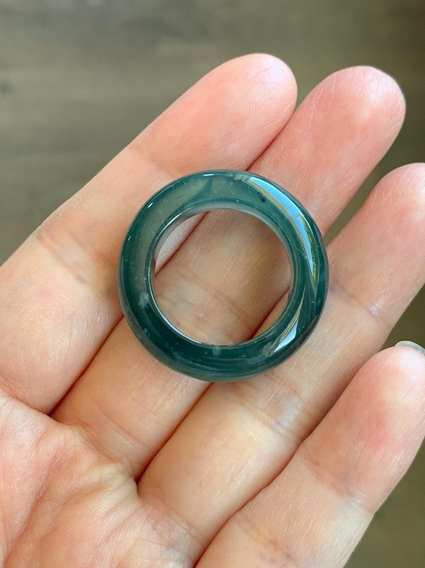 Certified Natural Grade A Guatemalan Icy Highly Translucent Dark Teal Blue Jade Jadeite Band Ring Pendant Size 9 US 天然冰胶危蓝绿翡翠戒圈吊坠 1153