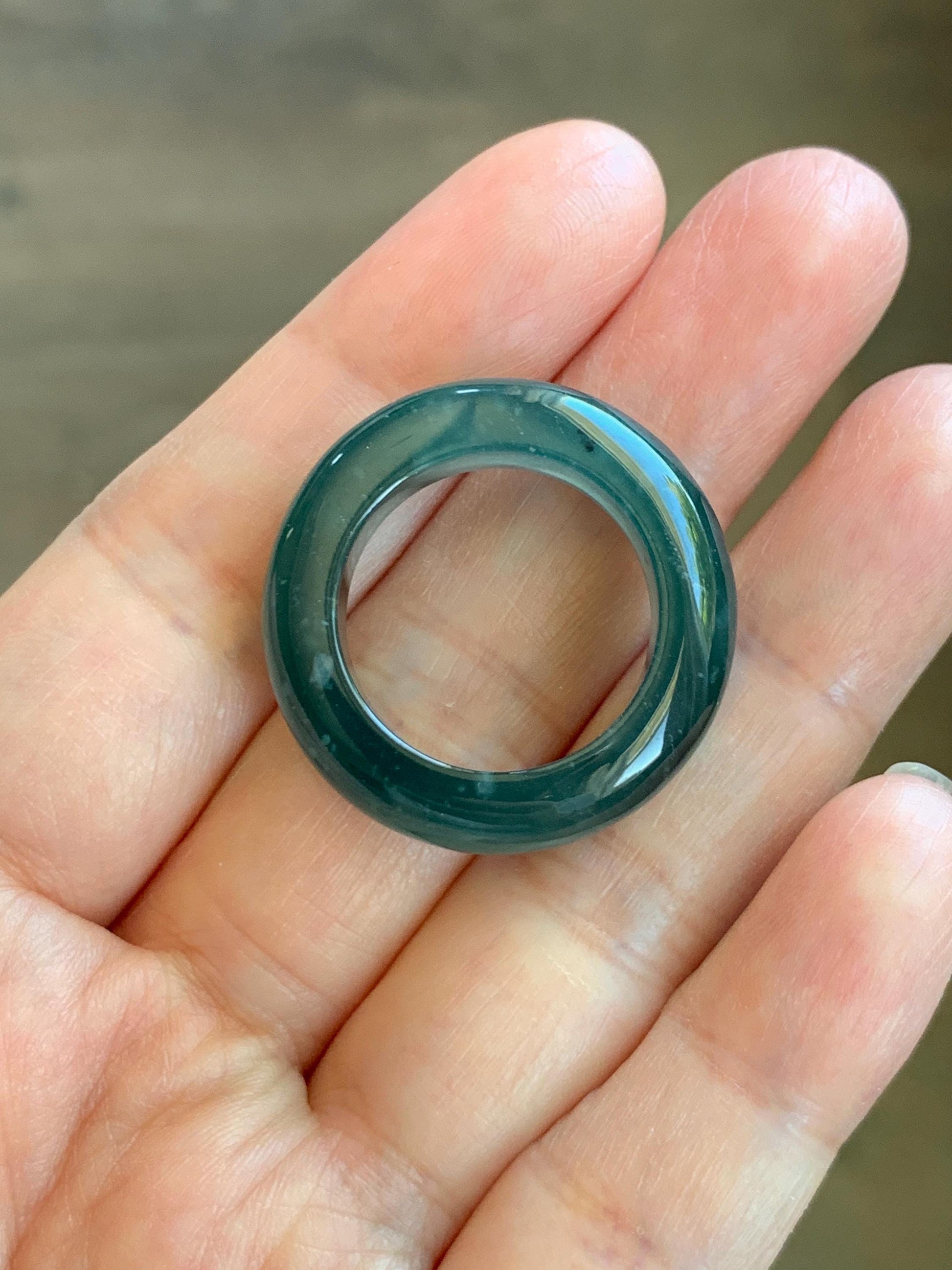 Certified Natural Grade A Guatemalan Icy Highly Translucent Dark Teal Blue Jade Jadeite Band Ring Pendant Size 9 US 天然冰胶危蓝绿翡翠戒圈吊坠 1153