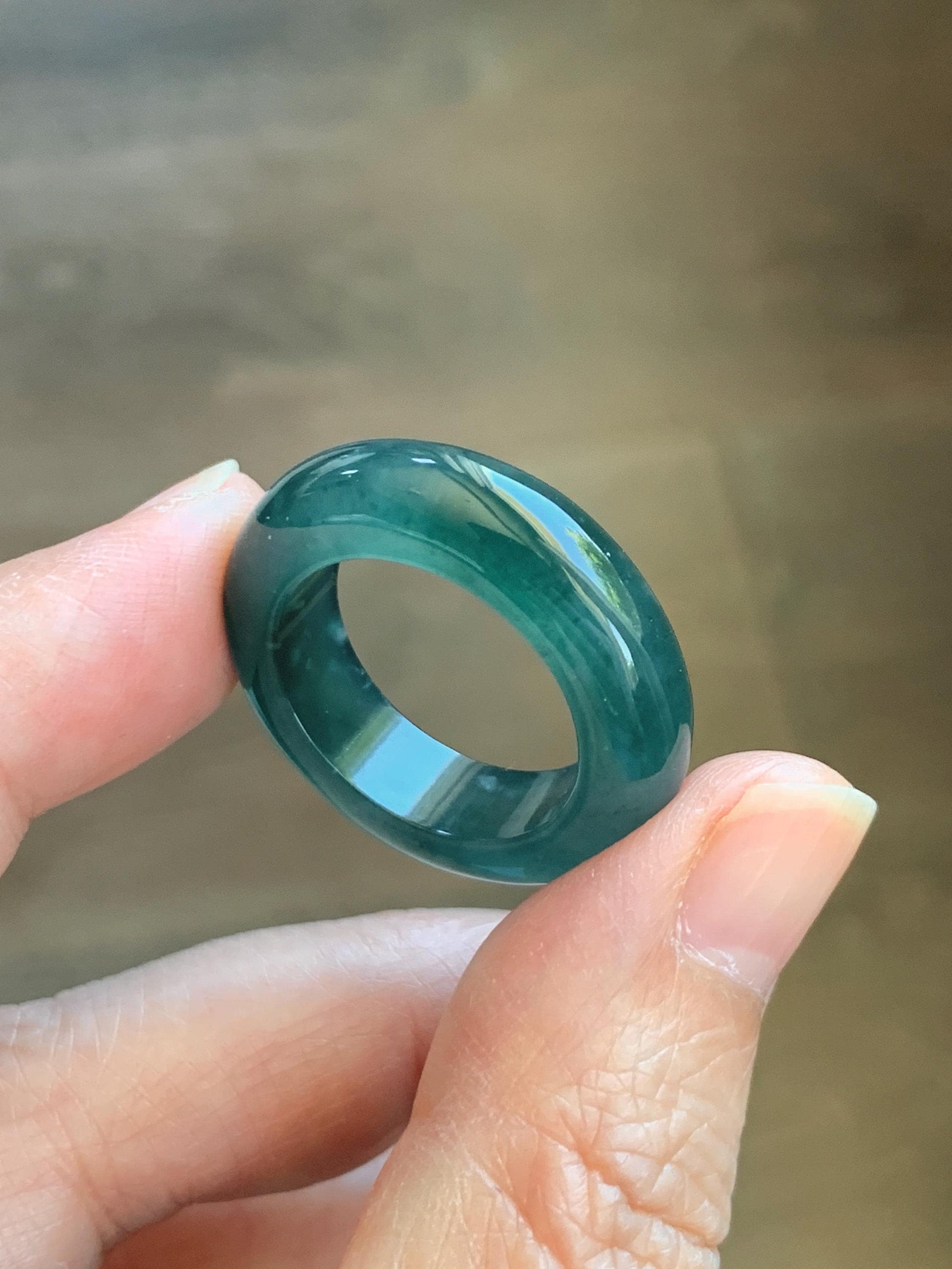 Certified Natural Grade A Guatemalan Icy Highly Translucent Dark Teal Blue Jade Jadeite Band Ring Pendant Size 9 US 天然冰胶危蓝绿翡翠戒圈吊坠 1153