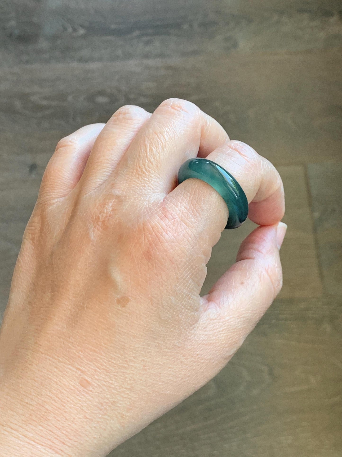 Certified Natural Grade A Guatemalan Icy Highly Translucent Dark Teal Blue Jade Jadeite Band Ring Pendant Size 9 US 天然冰胶危蓝绿翡翠戒圈吊坠 1153