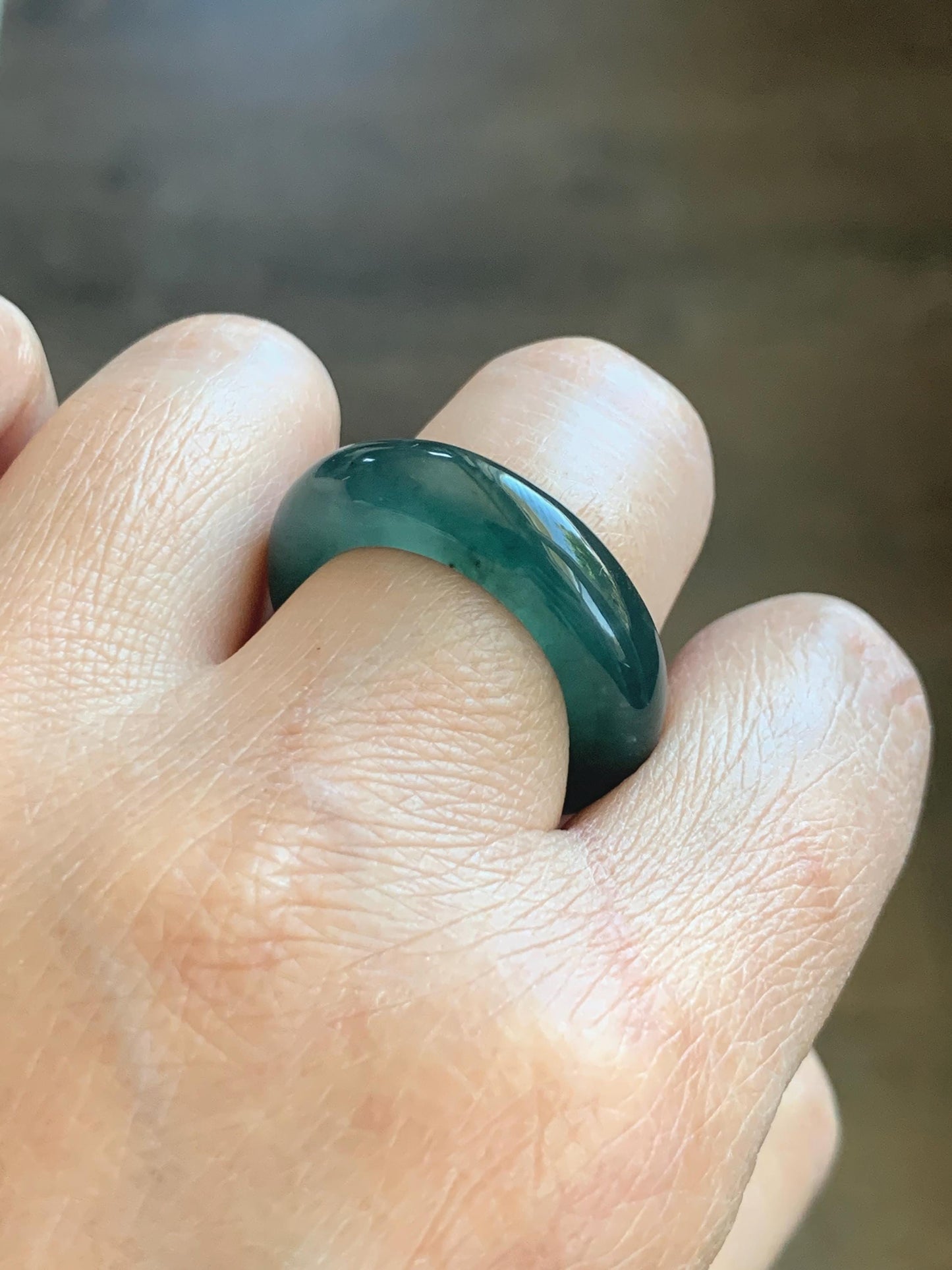 Certified Natural Grade A Guatemalan Icy Highly Translucent Dark Teal Blue Jade Jadeite Band Ring Pendant Size 9 US 天然冰胶危蓝绿翡翠戒圈吊坠 1153