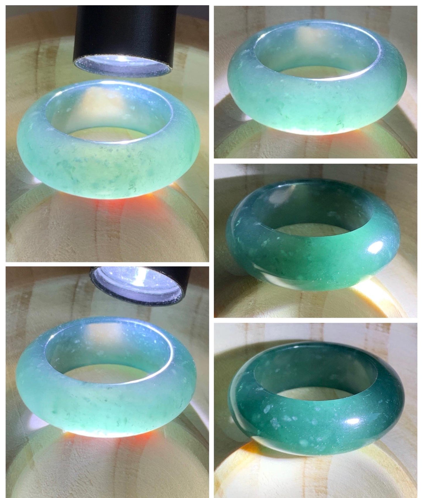 Certified Natural Grade A Guatemalan Icy Highly Translucent Dark Teal Blue Jade Jadeite Band Ring Pendant Size 7.5 US 天然冰胶危蓝绿翡翠戒圈吊坠 1154
