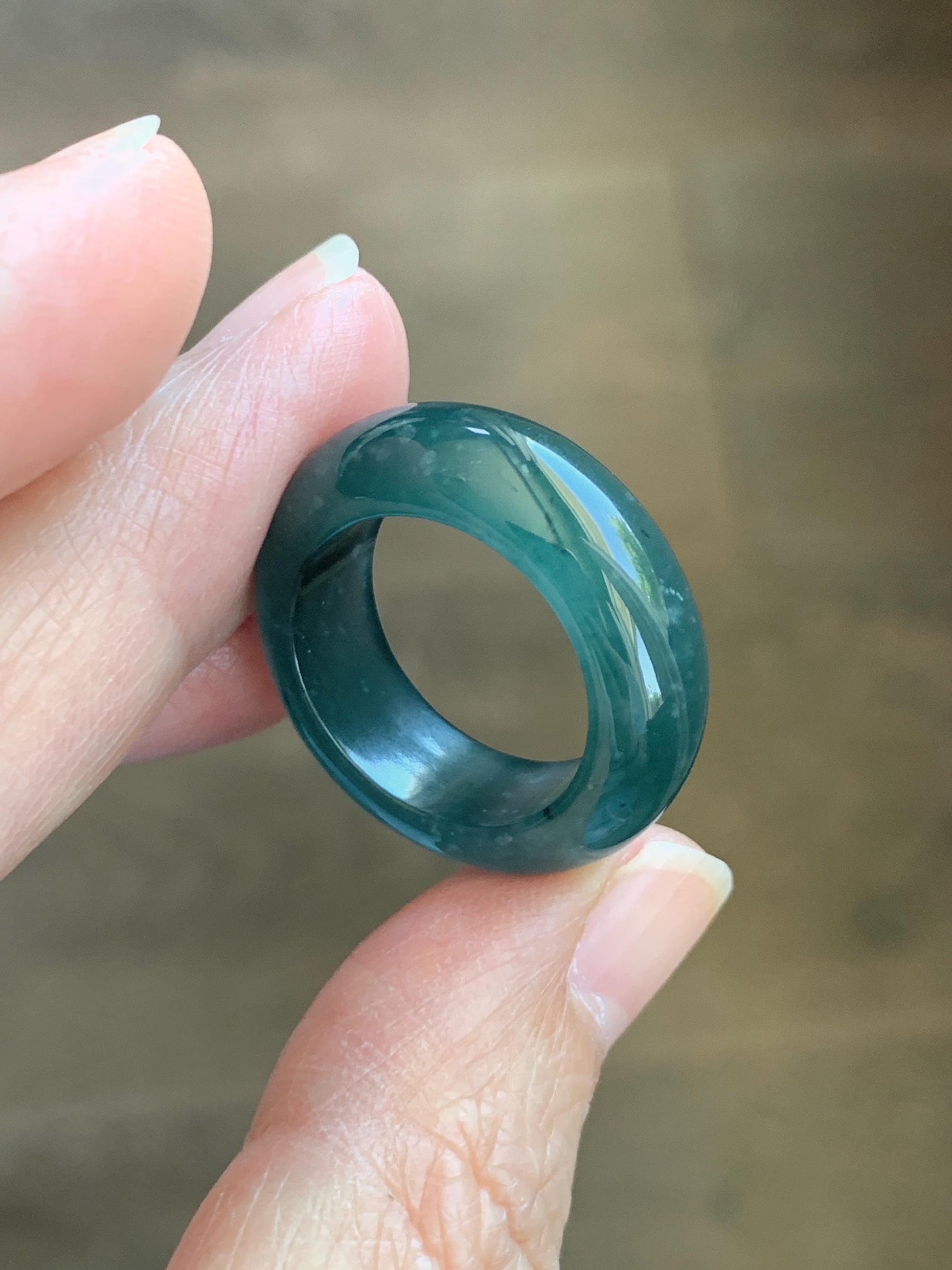 Certified Natural Grade A Guatemalan Icy Highly Translucent Dark Teal Blue Jade Jadeite Band Ring Pendant Size 7.5 US 天然冰胶危蓝绿翡翠戒圈吊坠 1154