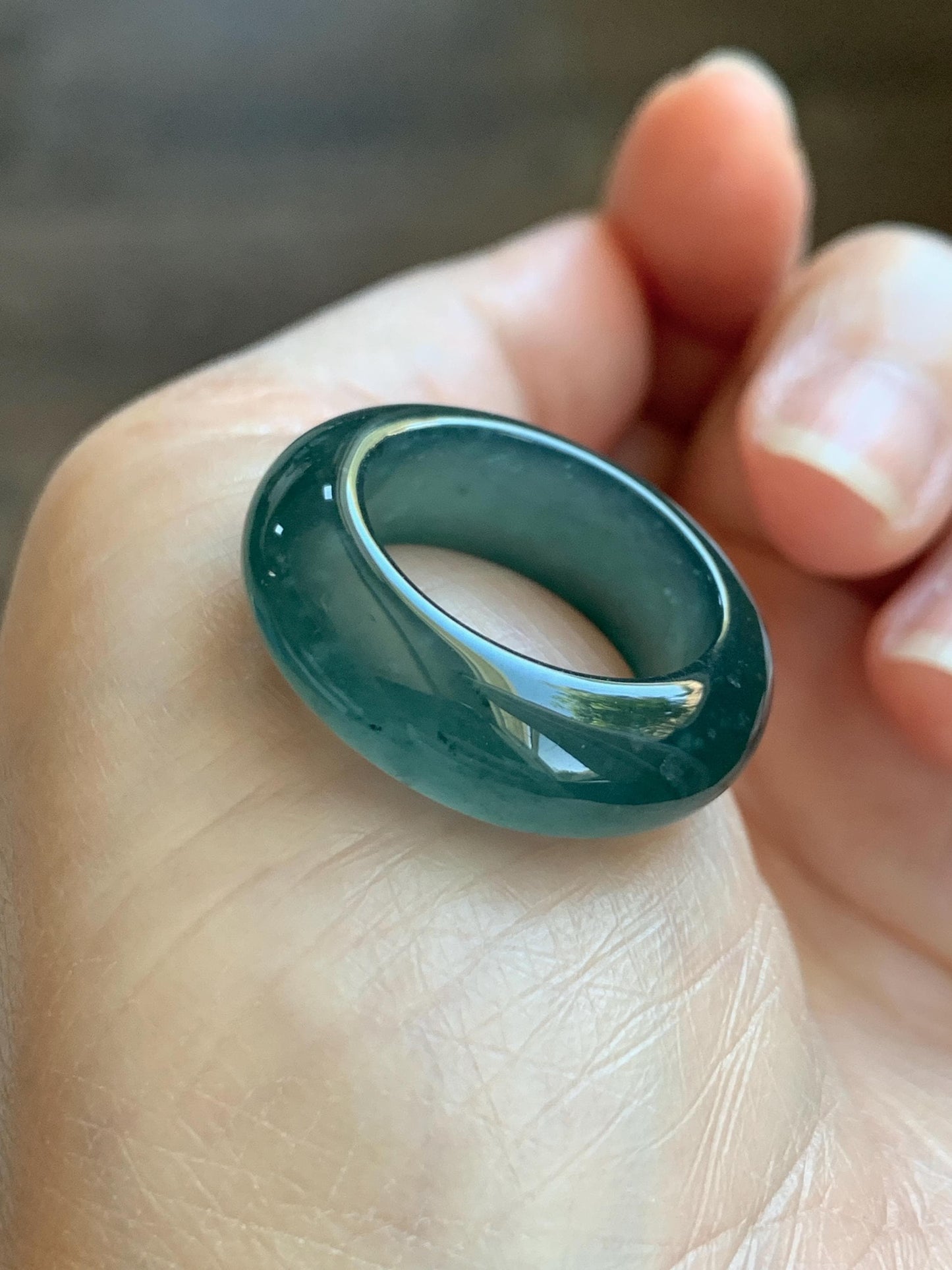 Certified Natural Grade A Guatemalan Icy Highly Translucent Dark Teal Blue Jade Jadeite Band Ring Pendant Size 7.5 US 天然冰胶危蓝绿翡翠戒圈吊坠 1154