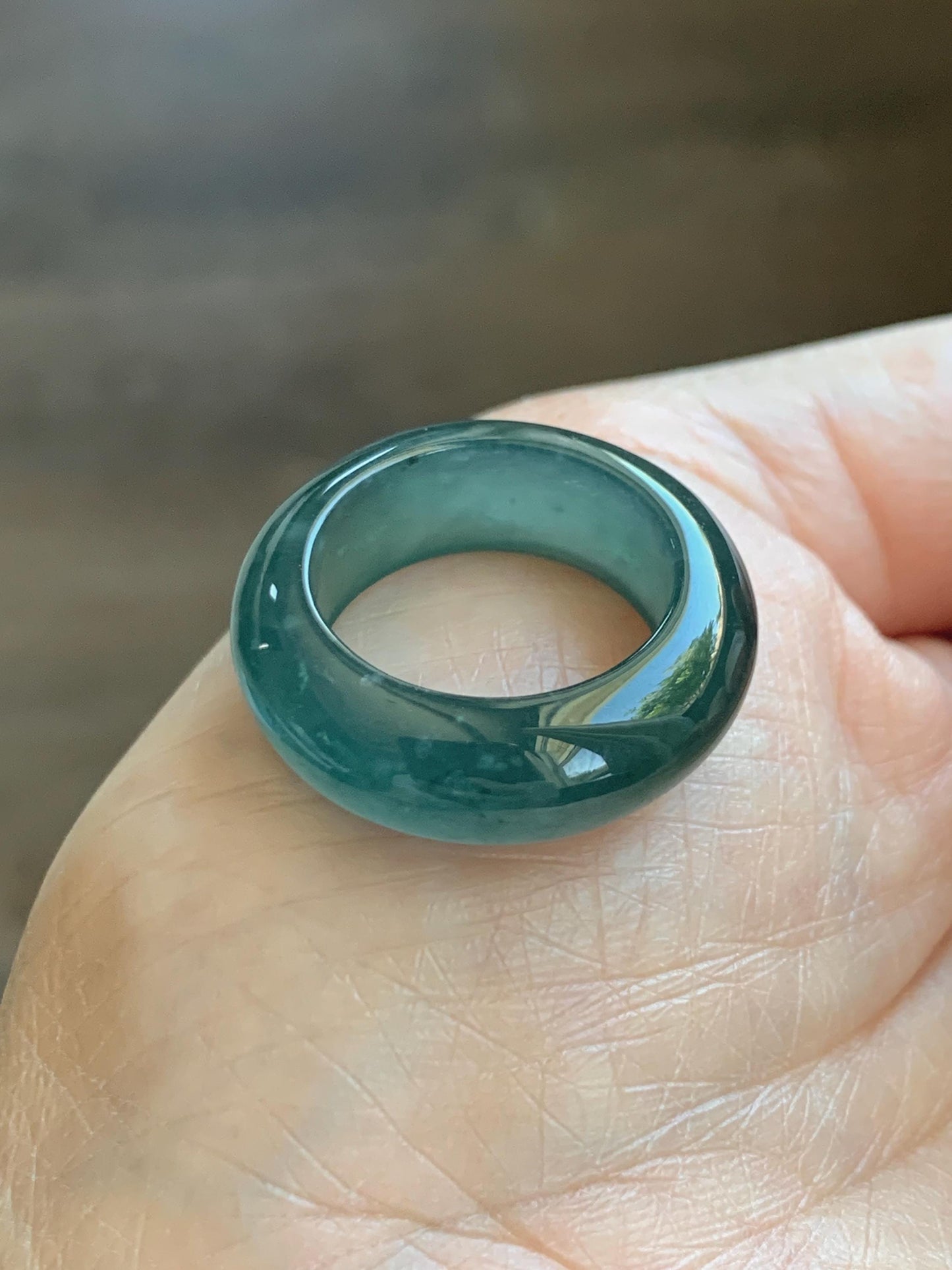 Certified Natural Grade A Guatemalan Icy Highly Translucent Dark Teal Blue Jade Jadeite Band Ring Pendant Size 7.5 US 天然冰胶危蓝绿翡翠戒圈吊坠 1154