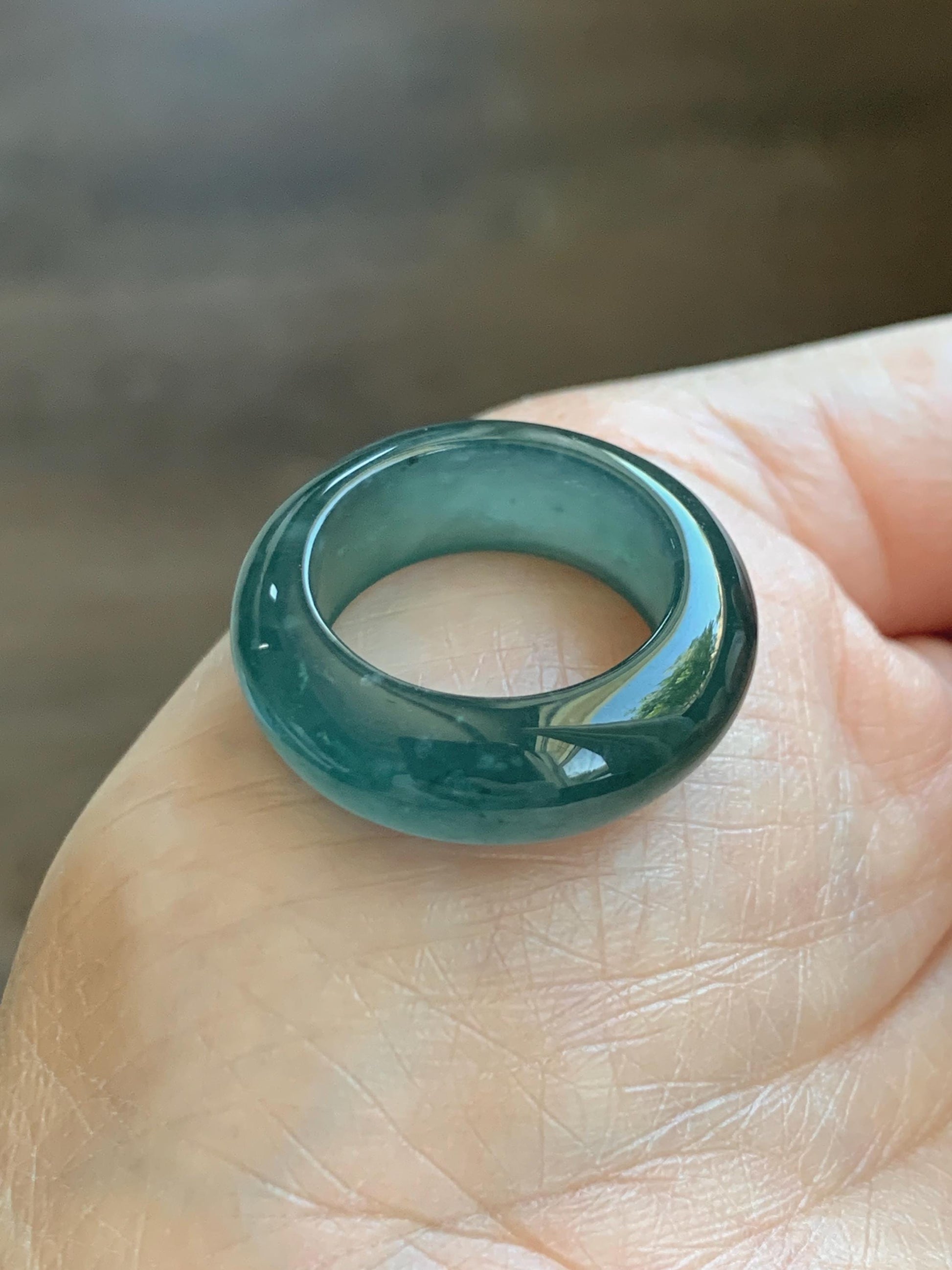 Certified Natural Grade A Guatemalan Icy Highly Translucent Dark Teal Blue Jade Jadeite Band Ring Pendant Size 7.5 US 天然冰胶危蓝绿翡翠戒圈吊坠 1154