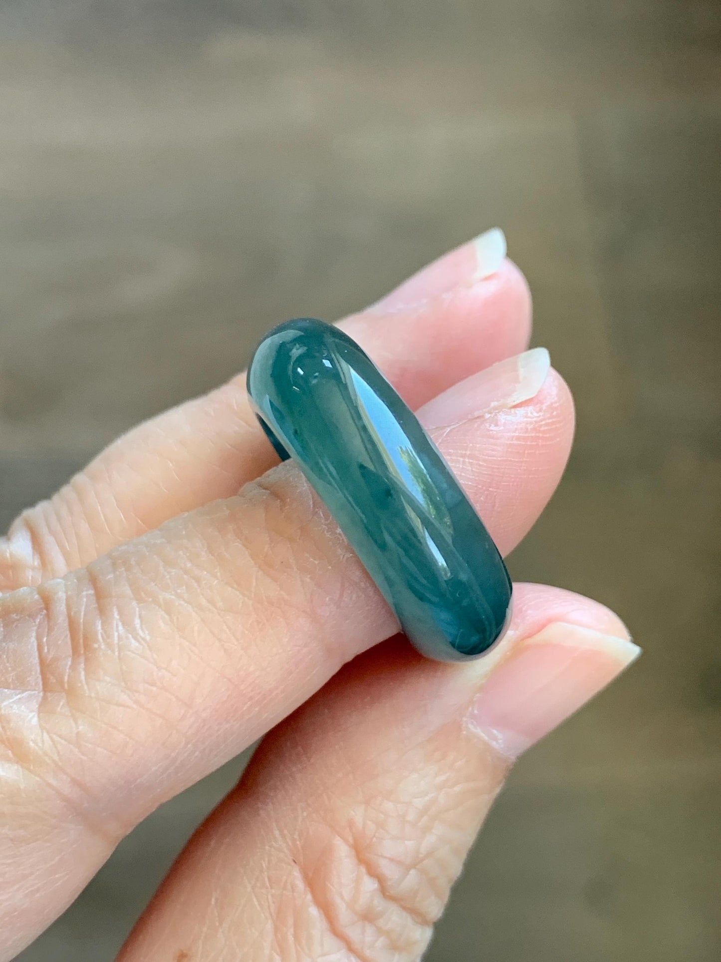 Certified Natural Grade A Guatemalan Icy Highly Translucent Dark Teal Blue Jade Jadeite Band Ring Pendant Size 7.5 US 天然冰胶危蓝绿翡翠戒圈吊坠 1154