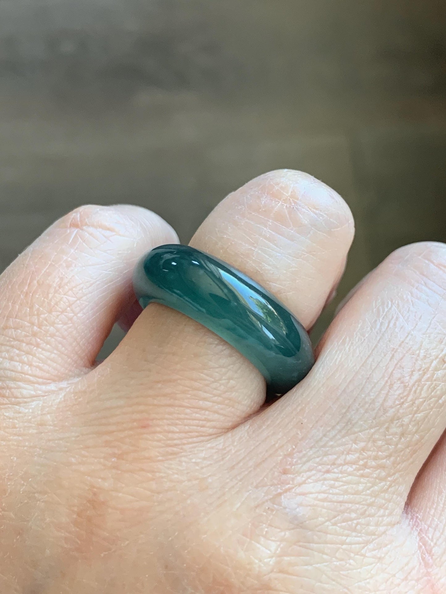 Certified Natural Grade A Guatemalan Icy Highly Translucent Dark Teal Blue Jade Jadeite Band Ring Pendant Size 7.5 US 天然冰胶危蓝绿翡翠戒圈吊坠 1154