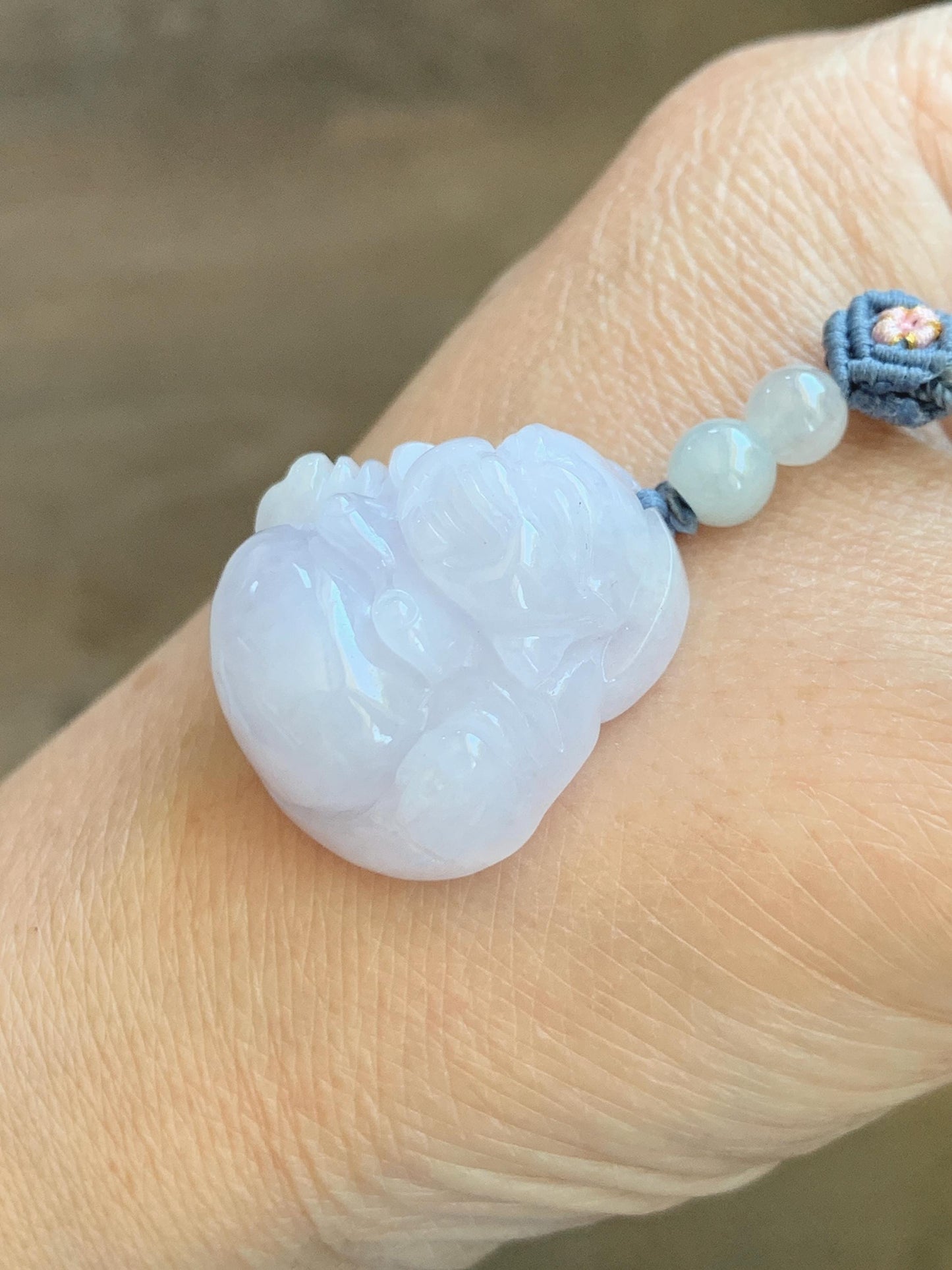 Certified Grade A Natural Icy Translucent Pastel Purple Jade Jadeite Buddha Pendant Rope Necklace 25” 天然冰淡紫底翡翠佛公吊坠项链 1164
