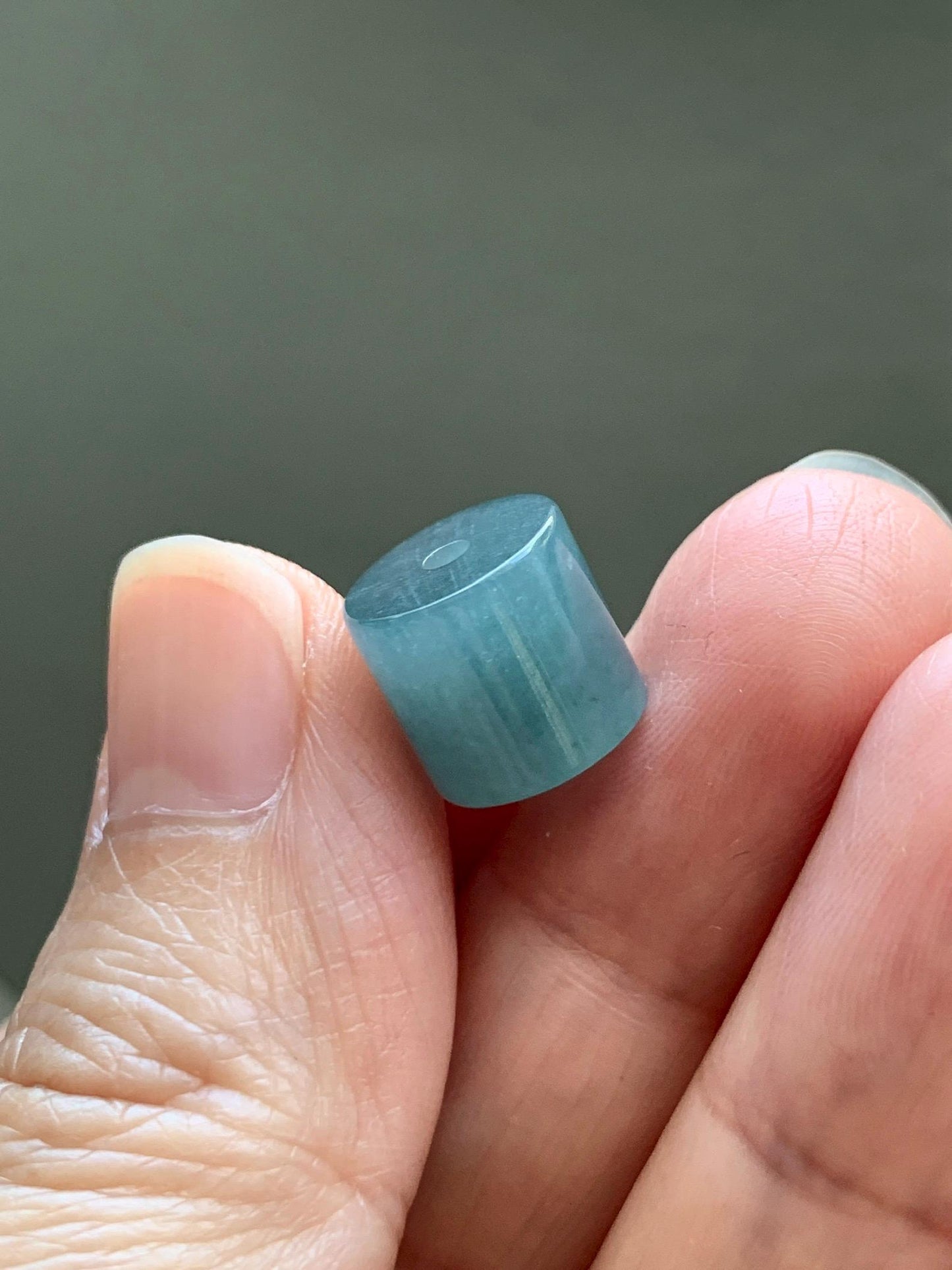 Natural Grade A Guatemalan Icy Translucent Dusty Blue Jade Jadeite Six Word Mantra Band Ring Pendant & Barrel Bead 天然冰危浅蓝翡翠六字戒桶珠 WLZ160A