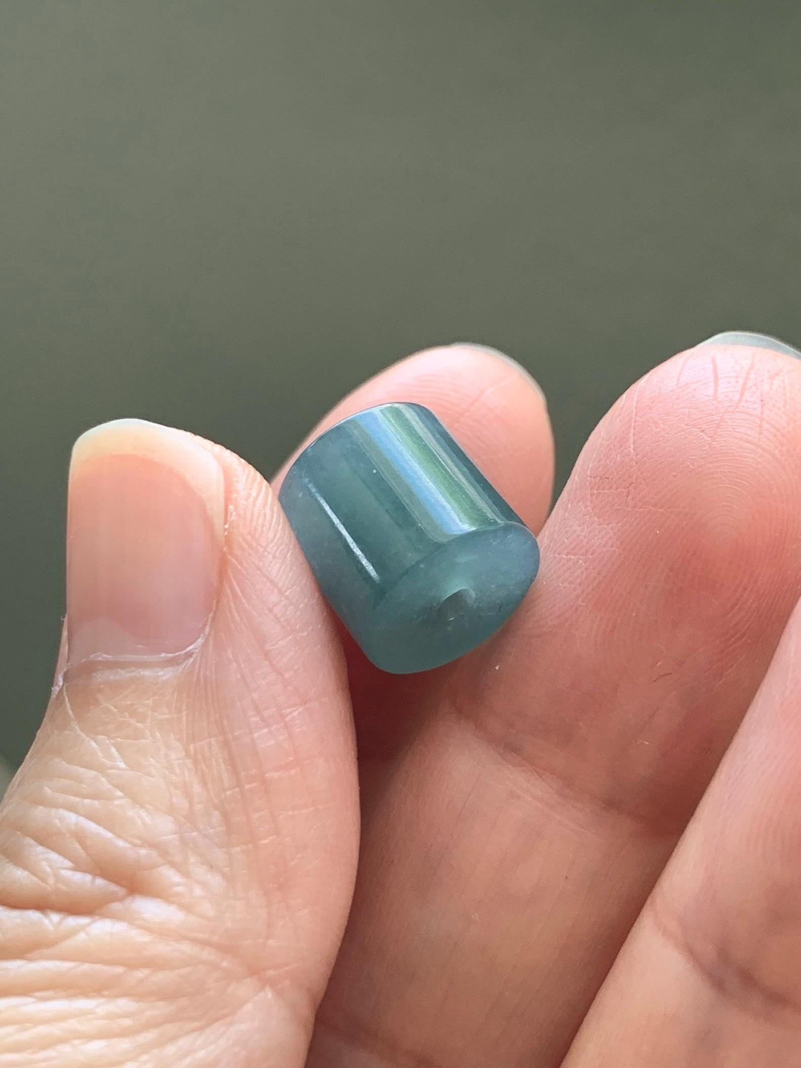 Natural Grade A Guatemalan Icy Translucent Dusty Blue Jade Jadeite Six Word Mantra Band Ring Pendant & Barrel Bead 天然冰危浅蓝翡翠六字戒桶珠 WLZ160A