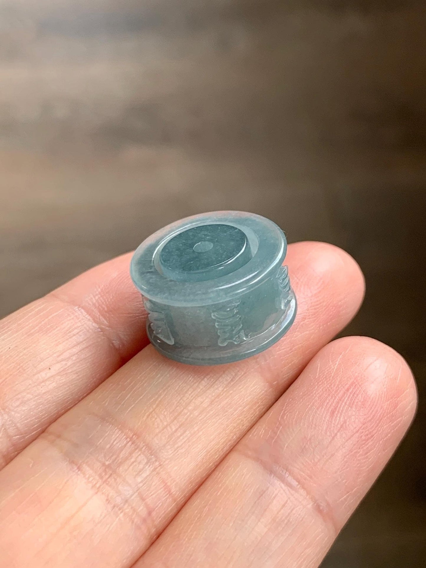 Natural Grade A Guatemalan Icy Translucent Dusty Blue Jade Jadeite Six Word Mantra Band Ring Pendant & Barrel Bead 天然冰危浅蓝翡翠六字戒桶珠 WLZ160A