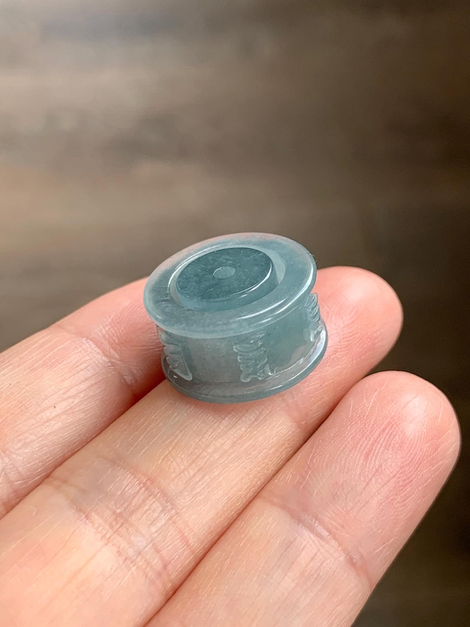 Natural Grade A Guatemalan Icy Translucent Dusty Blue Jade Jadeite Six Word Mantra Band Ring Pendant & Barrel Bead 天然冰危浅蓝翡翠六字戒桶珠 WLZ160A