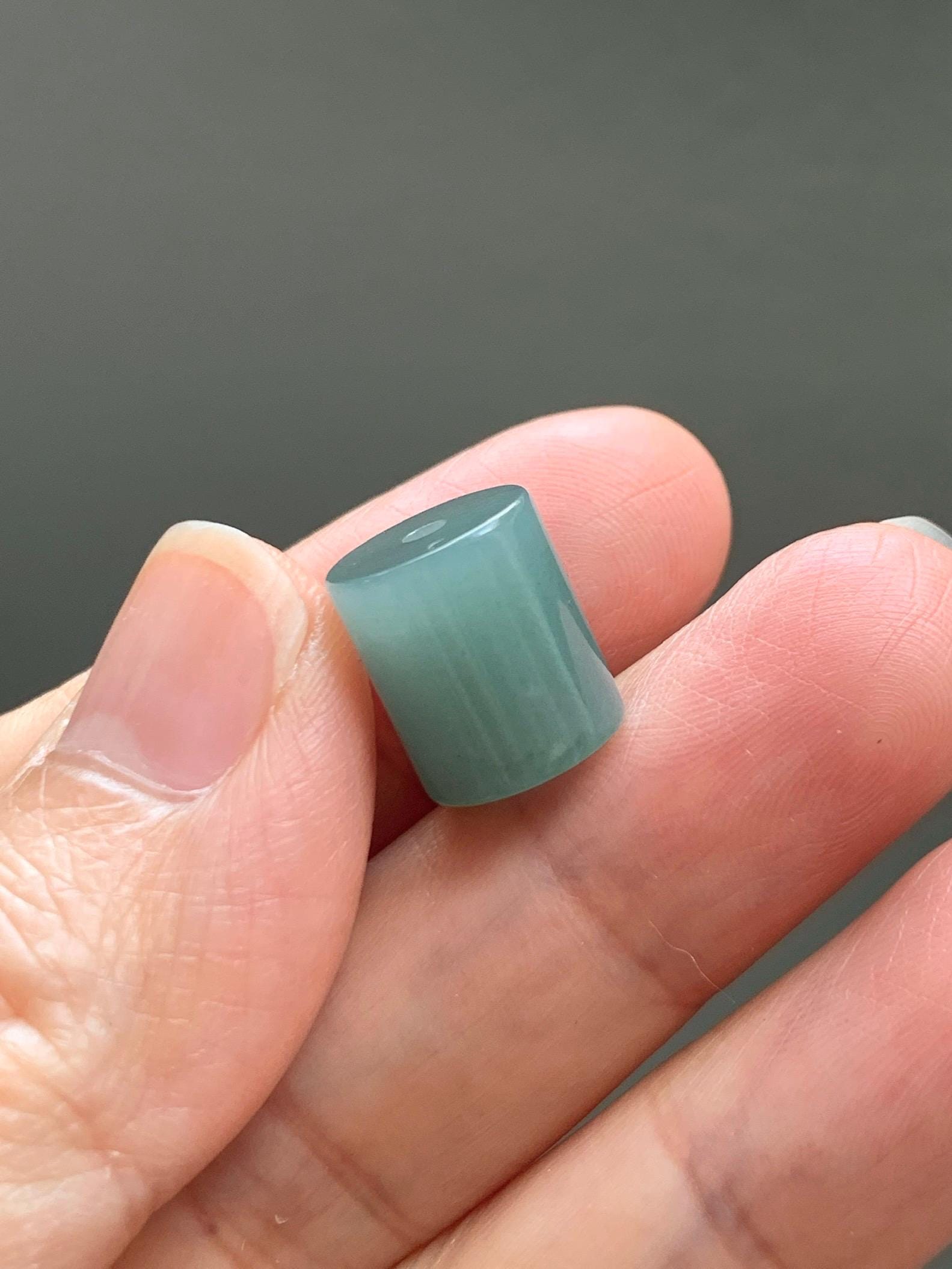 Natural Grade A Guatemalan Icy Translucent Light Teal Jade Jadeite Six Word Mantra Band Ring Pendant & Barrel Bead 天然冰危浅蓝绿翡翠六字戒桶珠 WLZ160B