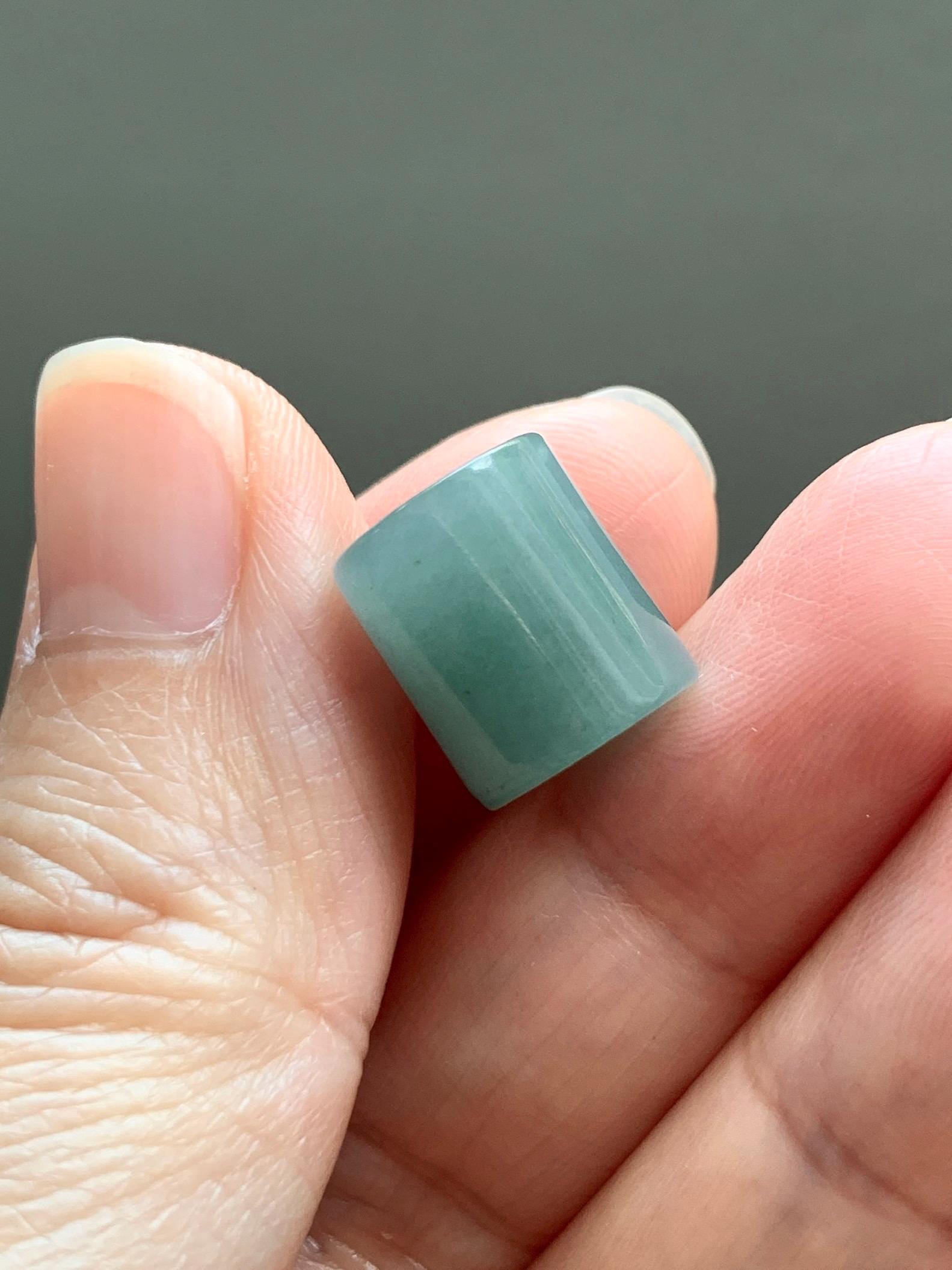 Natural Grade A Guatemalan Icy Translucent Light Teal Jade Jadeite Six Word Mantra Band Ring Pendant & Barrel Bead 天然冰危浅蓝绿翡翠六字戒桶珠 WLZ160B
