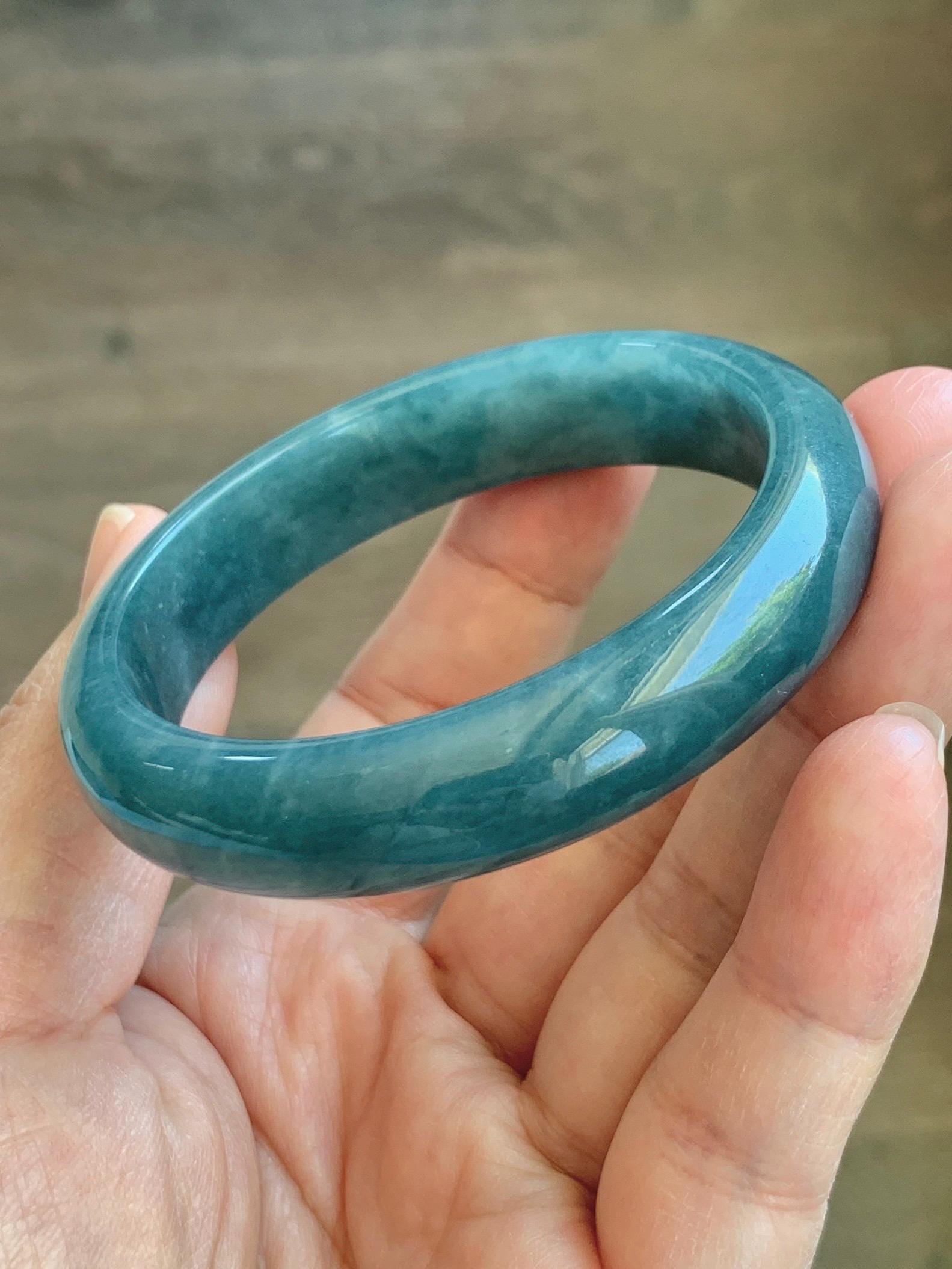Certified Natural Grade A Guatemalan Icy Translucent Vibrant Aegean Blue Jade Jadeite Wide Bangle 53mm 6.55” 45g 天然冰危牛仔蓝翡翠正圈宽版手镯 1225